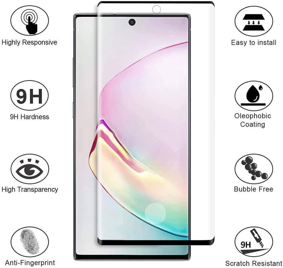 Micger Galaxy Note 10+ plus Screen Protector【2+2 Pack】 2 Pack Camera Lens Protector Easy Installation, 3D Glass 9H Hardness Tempered Glass Screen Protector for Samsung Galaxy Note 10 Plus  Micger   