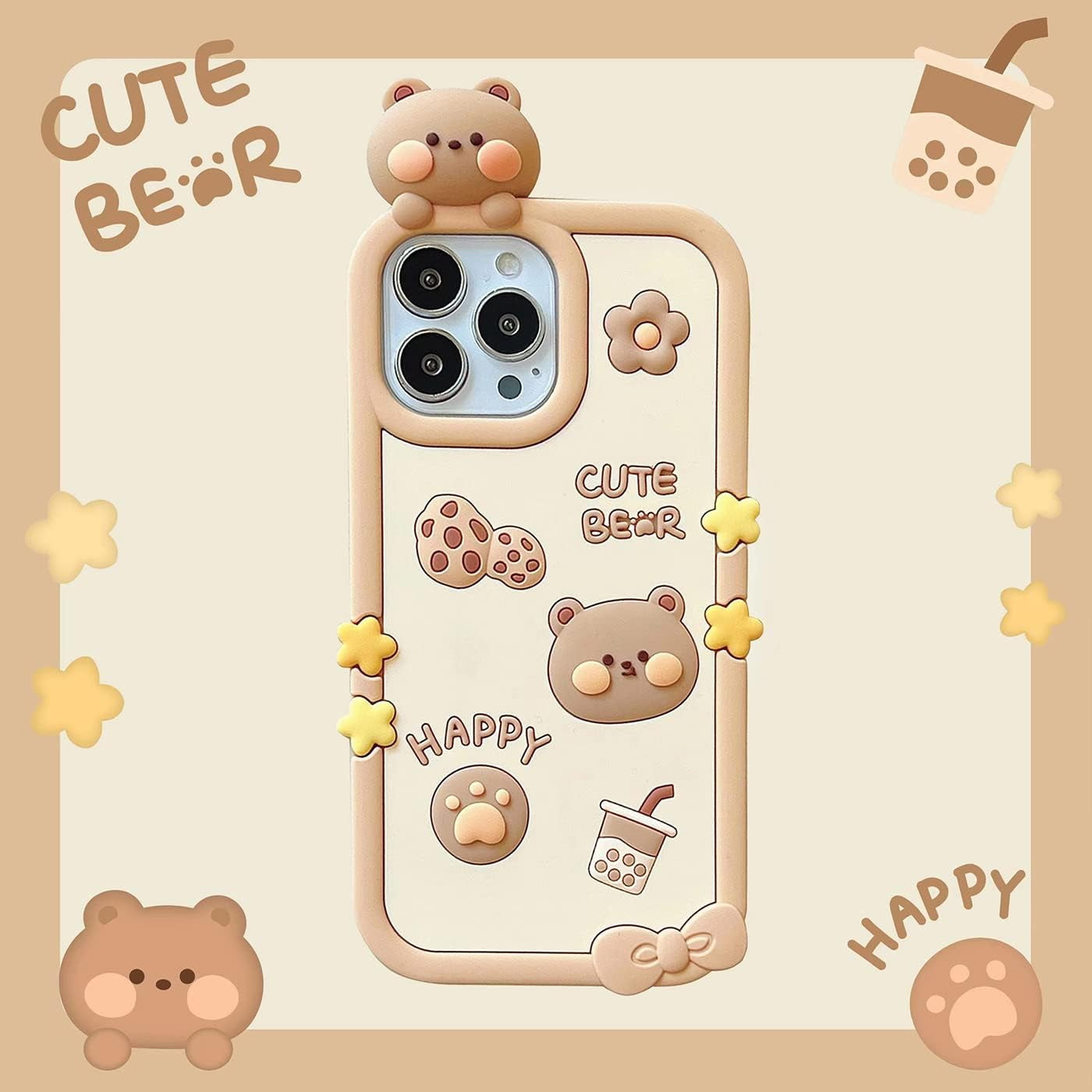 YAKVOOK Kawaii Phone Cases for Iphone 12/12 Pro,Cute Cartoon Cookies Bear Phone Case with Bubble Tea Phone Case 3D Iphone 12/12 Pro Case Soft Silicone Shockproof Cover for Women Girls  Yatchen   