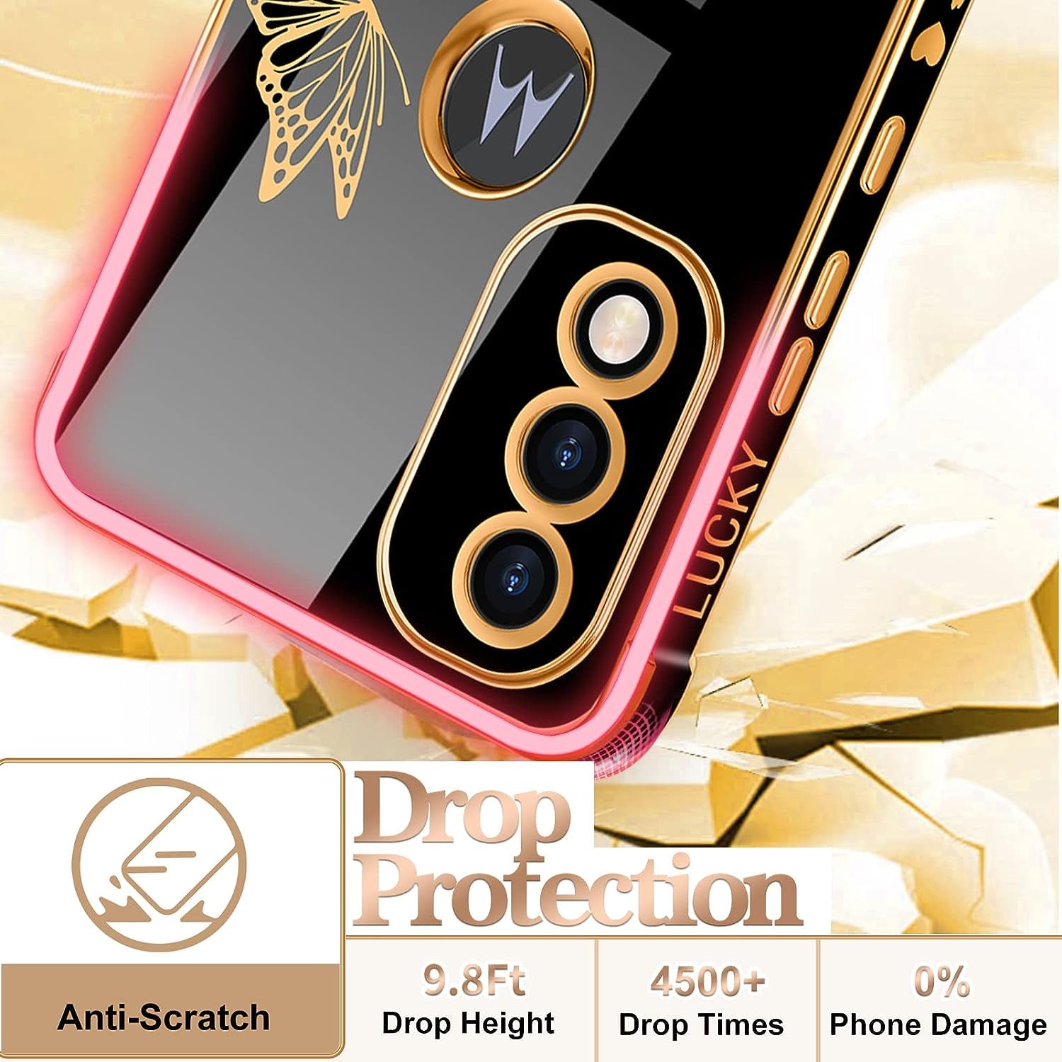 Coralogo for Moto G Pure Phone Case Butterfly for Women Girls Girly Pretty Cases Cute Black and Gold Plating Butterflies Unique Design Aesthetic Fashion Cover for Motorola Moto G Pure 2021 6.5"  Coralogo   