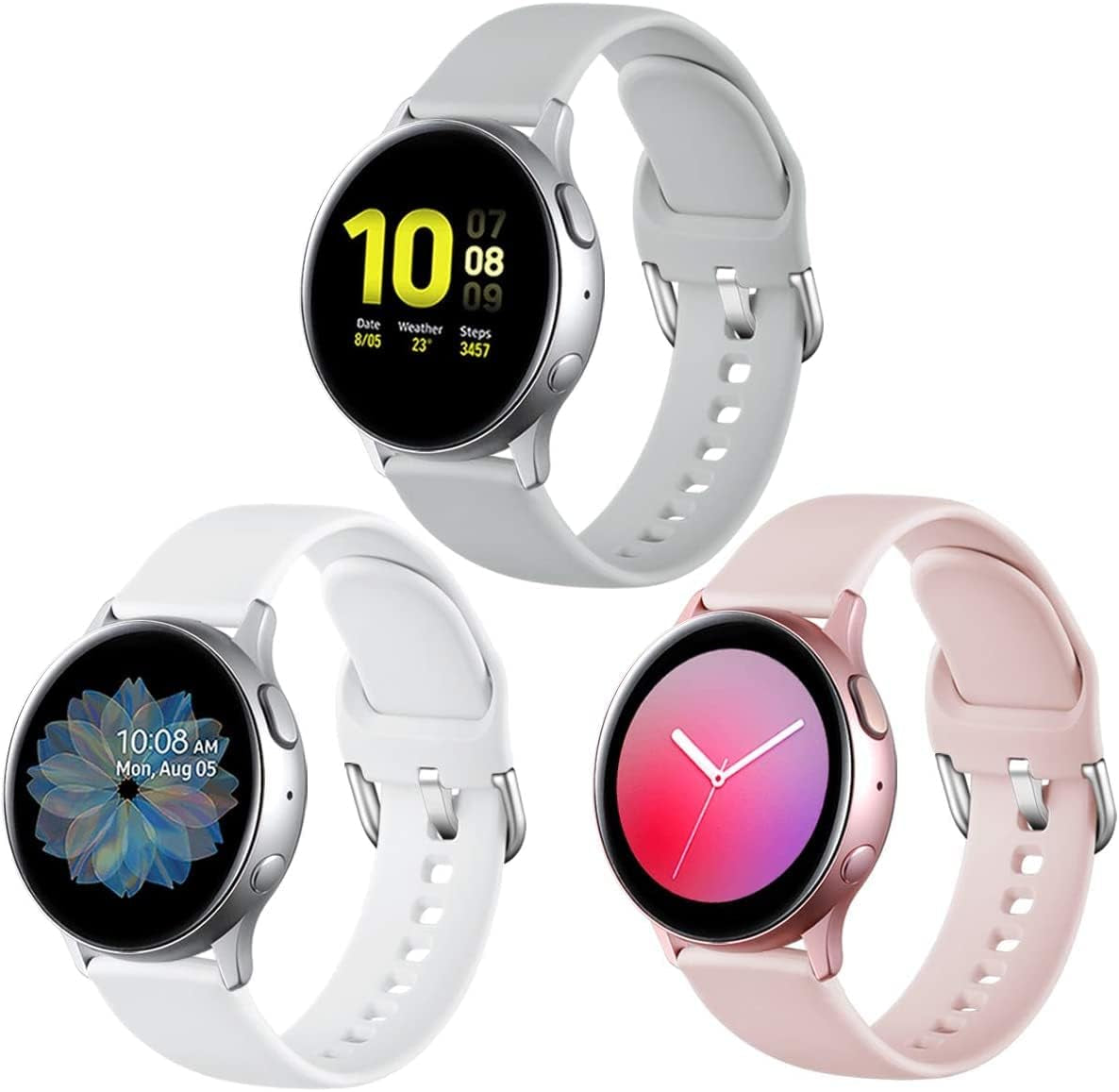 Lerobo Bands Compatible with Samsung Galaxy Watch Active/Active 2 44Mm 40Mm/Galaxy Watch 3 41Mm/Galaxy Watch 42Mm, 20Mm Soft Silicone Sport Strap Replacement Bands,3 Pack,Large,Black Navy Blue Gray  Lerobo Gray/White/Pink Sand Large 