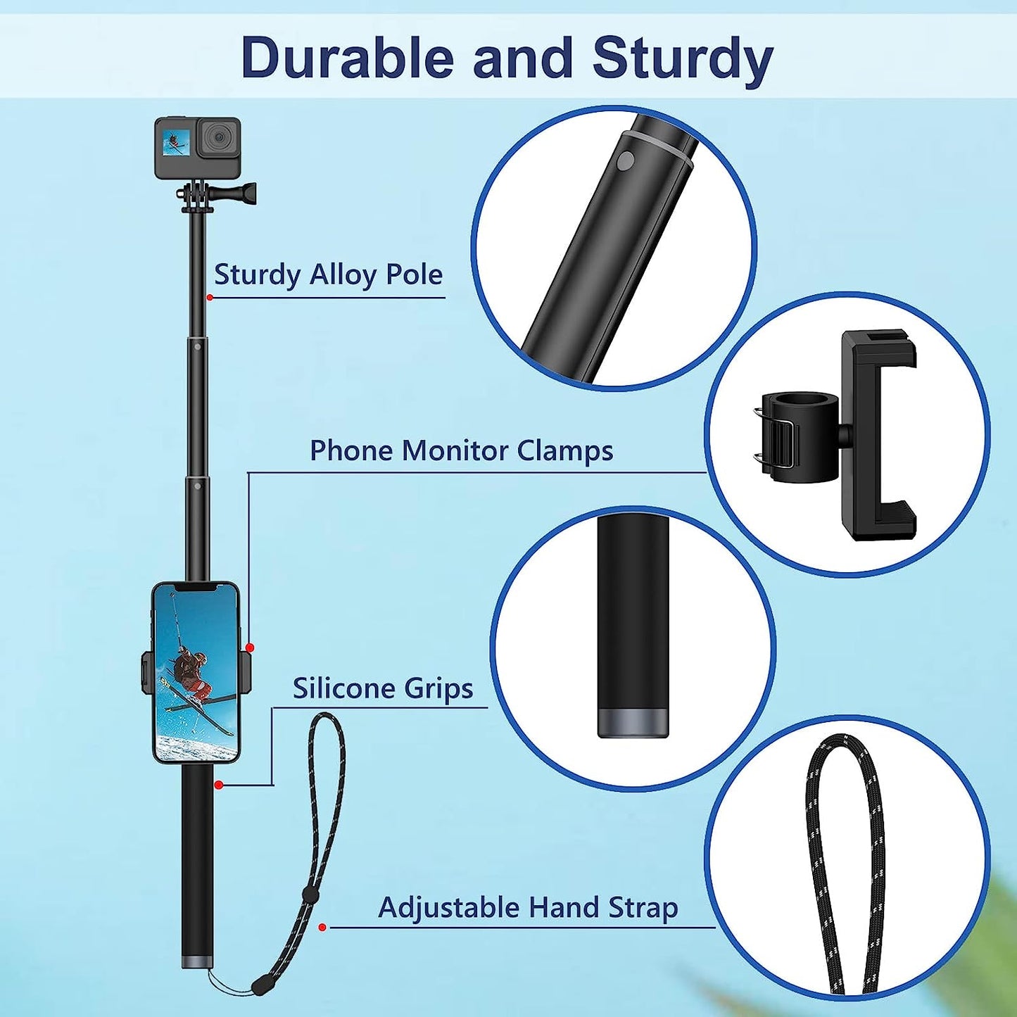 UNIXYZ 36“ Selfie Stick with Tripod Phone Clip Aluminum Waterproof Extension Pole for Gopro Mini Max Hero 11 10 9 8 7 6 5 Insta360 X 2 X3 DJI Action 2 3 Accessories  UNIXYZ   
