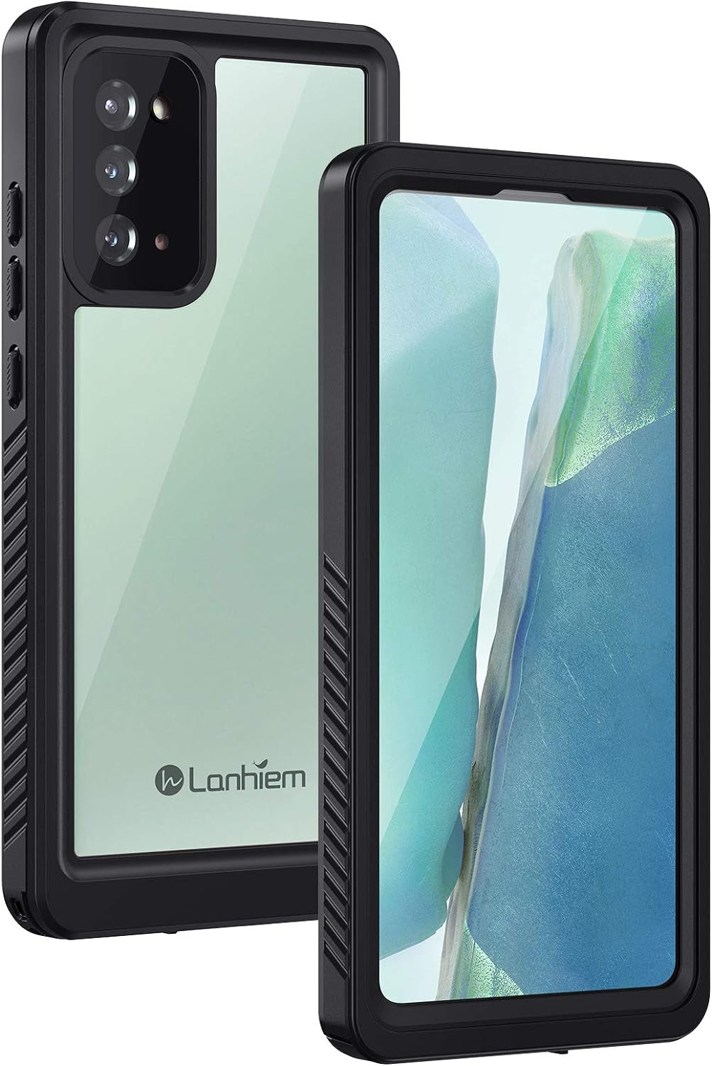 Lanhiem Galaxy Note 20 Case, Built-In Screen Protector with Fingerprint Film Waterproof Dustproof Case, Full Body Heavy Duty Protective Cover for Samsung Galaxy Note 20 6.7 Inch (Black/Clear)  Lanhiem   