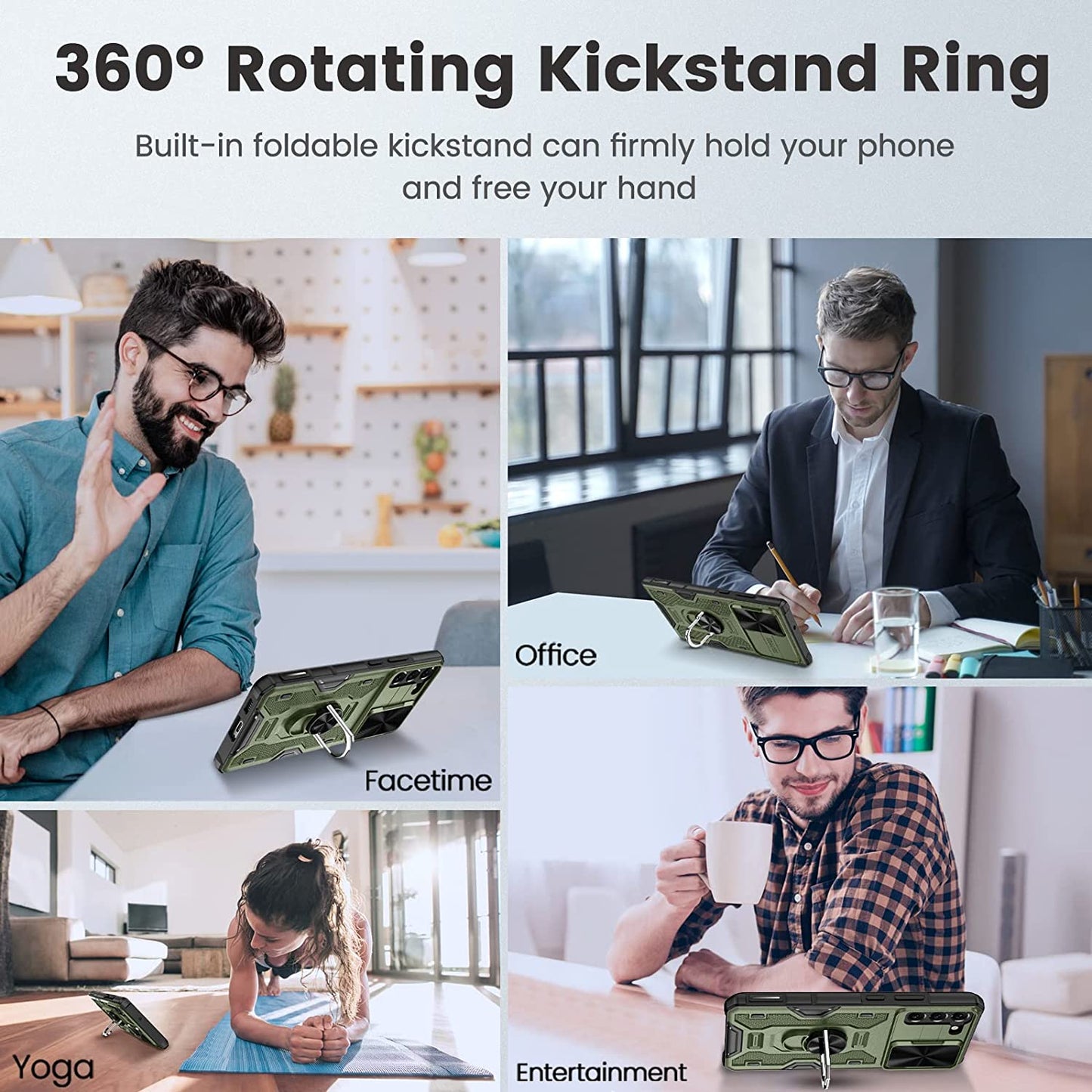 Caka for S22 plus Case, Samsung Galaxy S22 plus Case with Camera Cover & Kickstand with Built-In 360° Rotate Ring Stand Magnetic Magnet Protective Phone Cover Case for Galaxy S22+ plus 5G -Green  Caka   