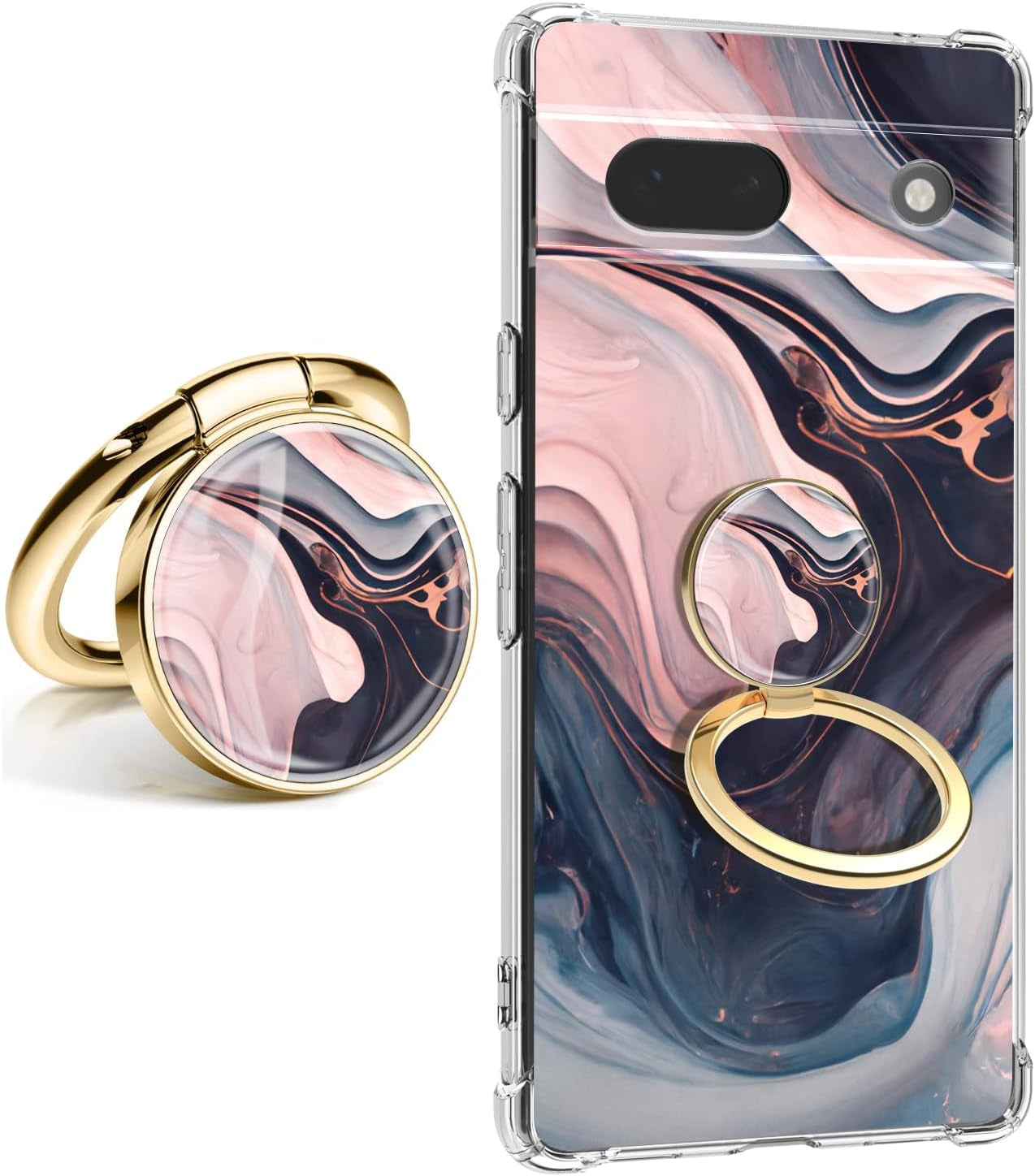 CLATUK for Google Pixel 8 Case with Screen Protector, [Marble Slim]+[Anti-Drop Shockproof Protective] Soft TPU Women Stylish Pixel 8 Phone Covers 2023 6.17 Inch (Alpine Lake)  CLATUK Night With Holder  