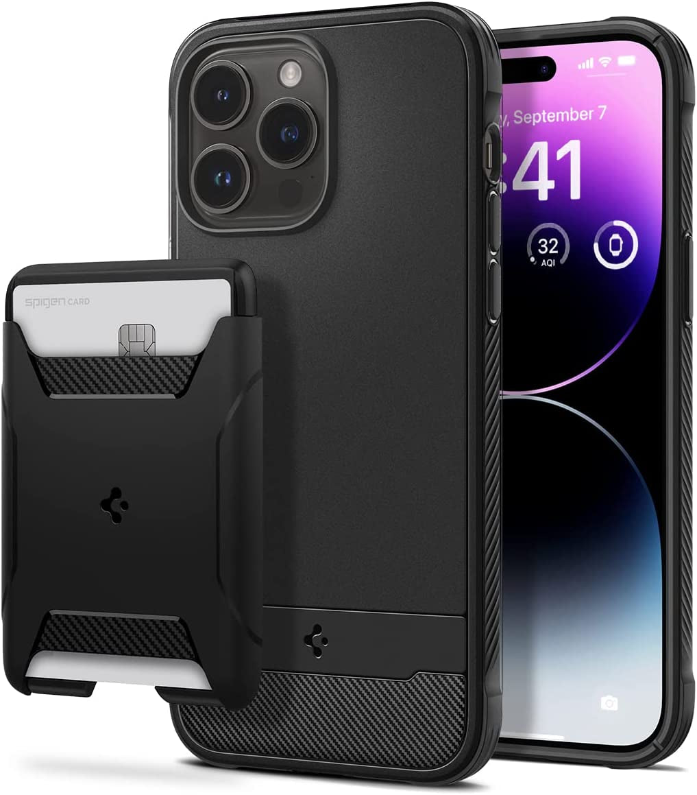 Spigen Rugged Armor (Magfit) Compatible with Magsafe Designed for Iphone 14 Pro and Rugged Armor Magnetic Wallet Card Holder Designed for Magsafe Compatible with Iphone 14 Pro  Spigen   