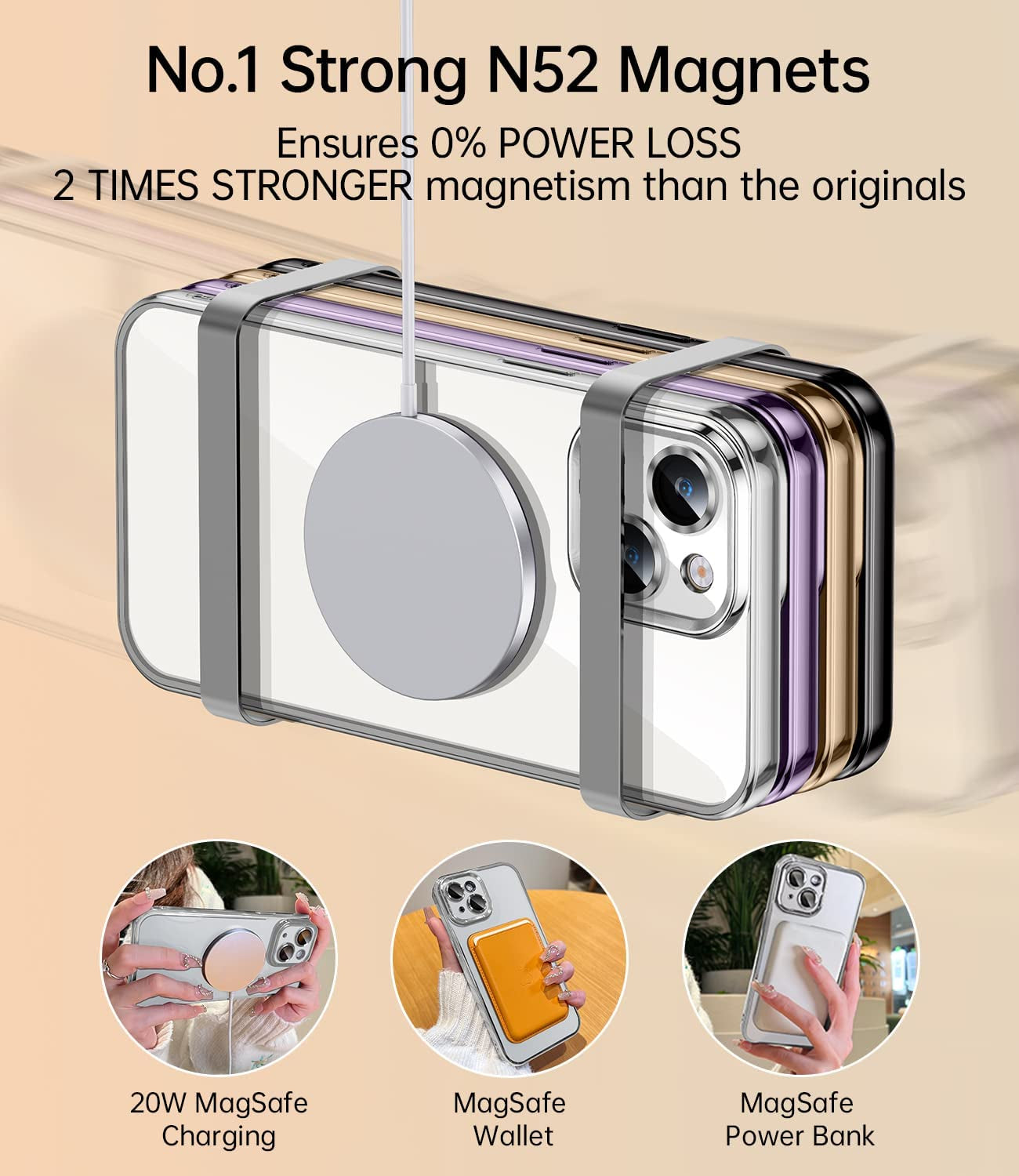 JUESHITUO Magnetic Matallic Glossy Clear for Iphone 14 Case with Full Camera Cover Protection [No.1 Strong N52 Magnets] [Military Grade Drop Protection] for Women Girls Phone Case (6.1")-Silver  JUESHITUO   