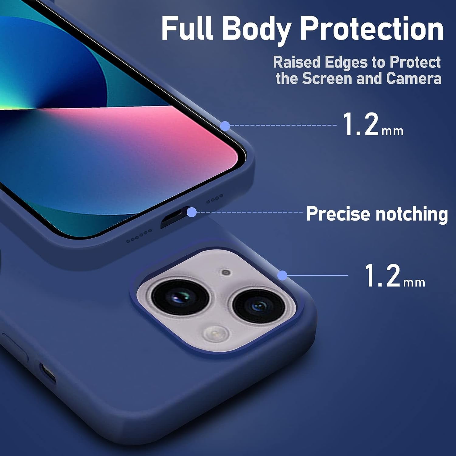 YOZEB Silicone Case Designed for Iphone 14, Shockproof Anti-Scratch and Anti-Fingerprint 4-Layer Full Body Protective Cover Slim Phone Case Compatible with Iphone 14 6.1 Inches (Blue)  YOZEB   