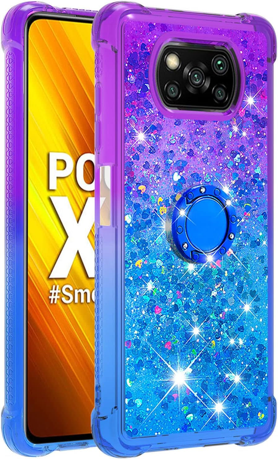 Monwutong Phone Case for Xiaomi Poco X3 NFC, Case for Xiaomi Poco X3 Pro, Shiny Bling Quicksand Effect TPU Bumper Case with Four Corners Protection Cover for Xiaomi Poco X3 NFC/X3 Pro, Purple Blue  Monwutong   