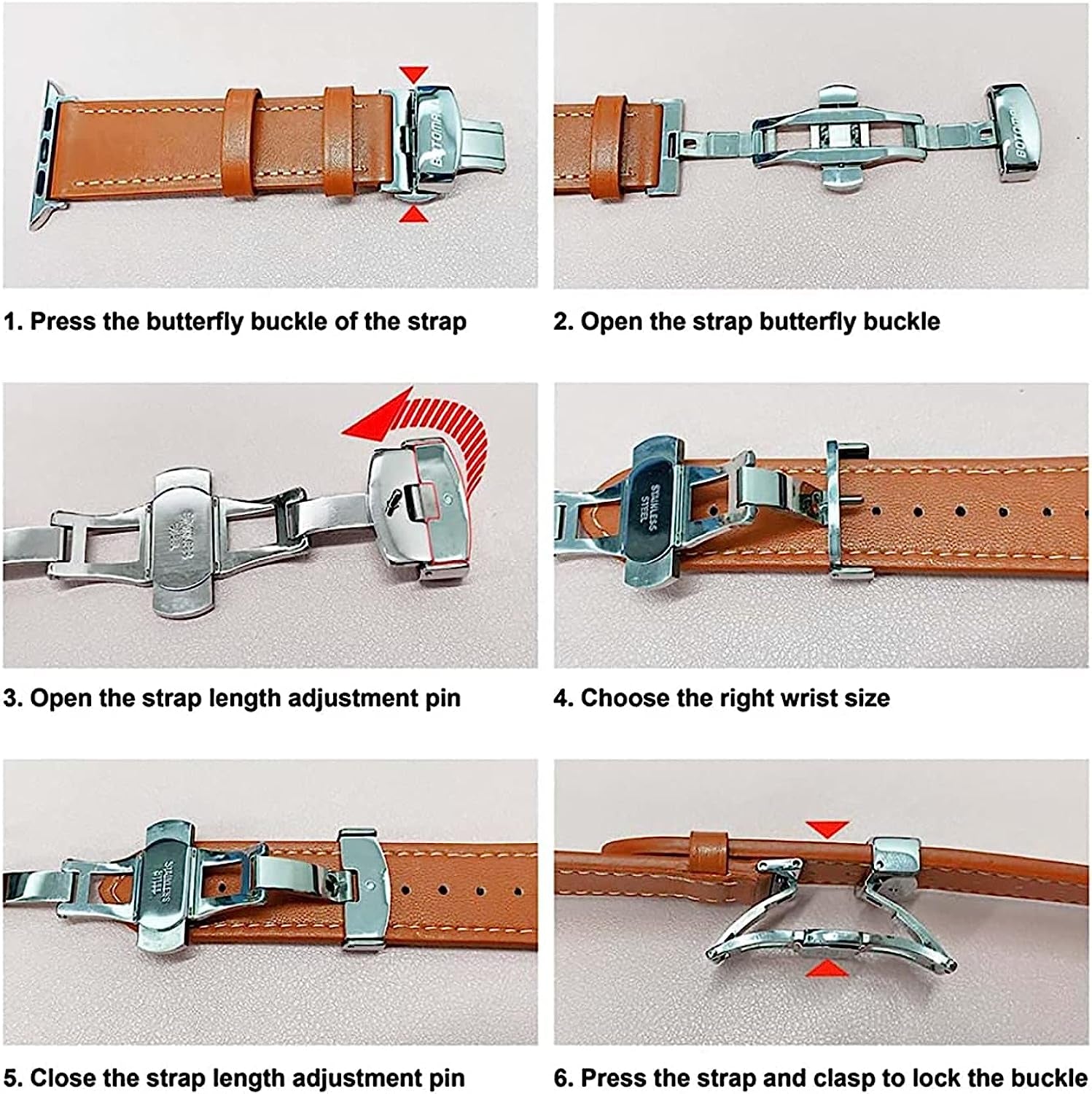 QIGOMINPP Genuine Leather Band Compatible with Apple Watch Bands 38Mm/40Mm/41Mm 42Mm/44Mm/45Mm,Butterfly Buckle Replacement Strap Compatible for Iwatch Series 7/6/5/4/3/2/1/SE  QIGOMINPP   