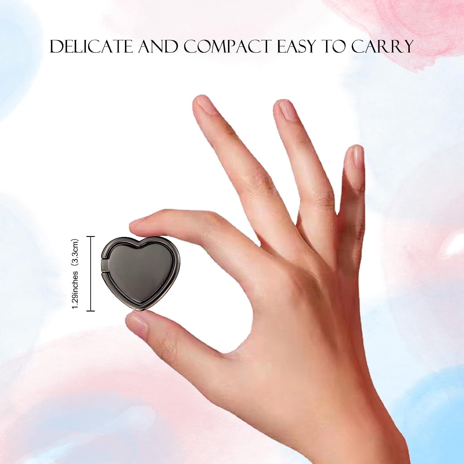 [2 Packs] Love Heart Shaped Glossy Finish Cell Phone Ring Holder Stand, 360 Degree Rotation Finger Ring Kickstand with Polished Metal Phone Grip for Magnetic Car Mount (Black)  Wansurs   