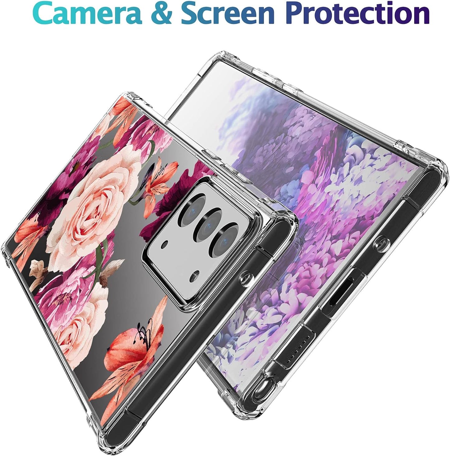 KIOMY Case for Samsung Galaxy Note 20 5G for Women Girls Clear with Cute Floral Design Shockproof Bumper Protective Cell Phone Back Cover Slim Fit Flexible Flower Skin for Samsung Galaxy Note 20 5G  KIOMY   