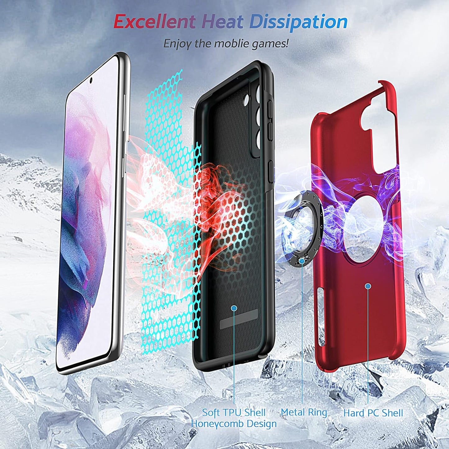 Anqrp Hidden Series Galaxy S21+ plus Case 5G, [No Fall-Off Kickstand] 360° Embedded Ring, 15Ft Military Grade Shockproof Protective Phone Case Designed for Samsung Galaxy S21 plus 6.7 Inch, Red  Anqrp   