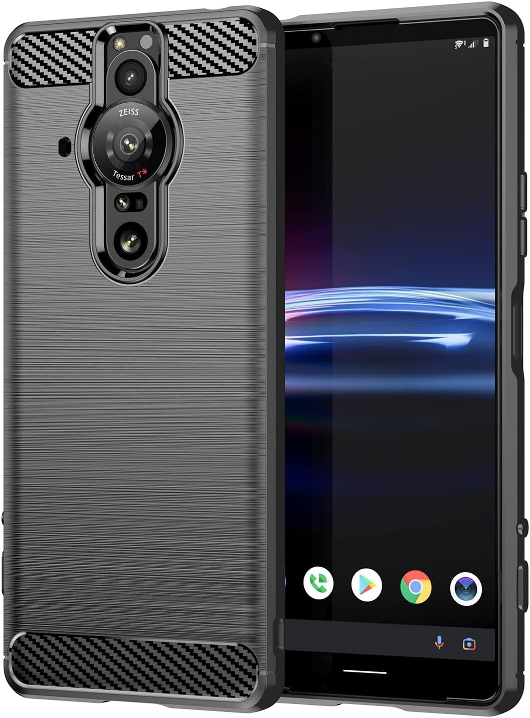 EVUNNBC Slim Case for Sony Xperia Pro-I, Sony Xperia Pro-I Case, TPU Shock Absorption Technology Full Protective Case Carbon Fiber Cover for Sony Xperia Pro-I Smartphone (Black)  LuckyMi   