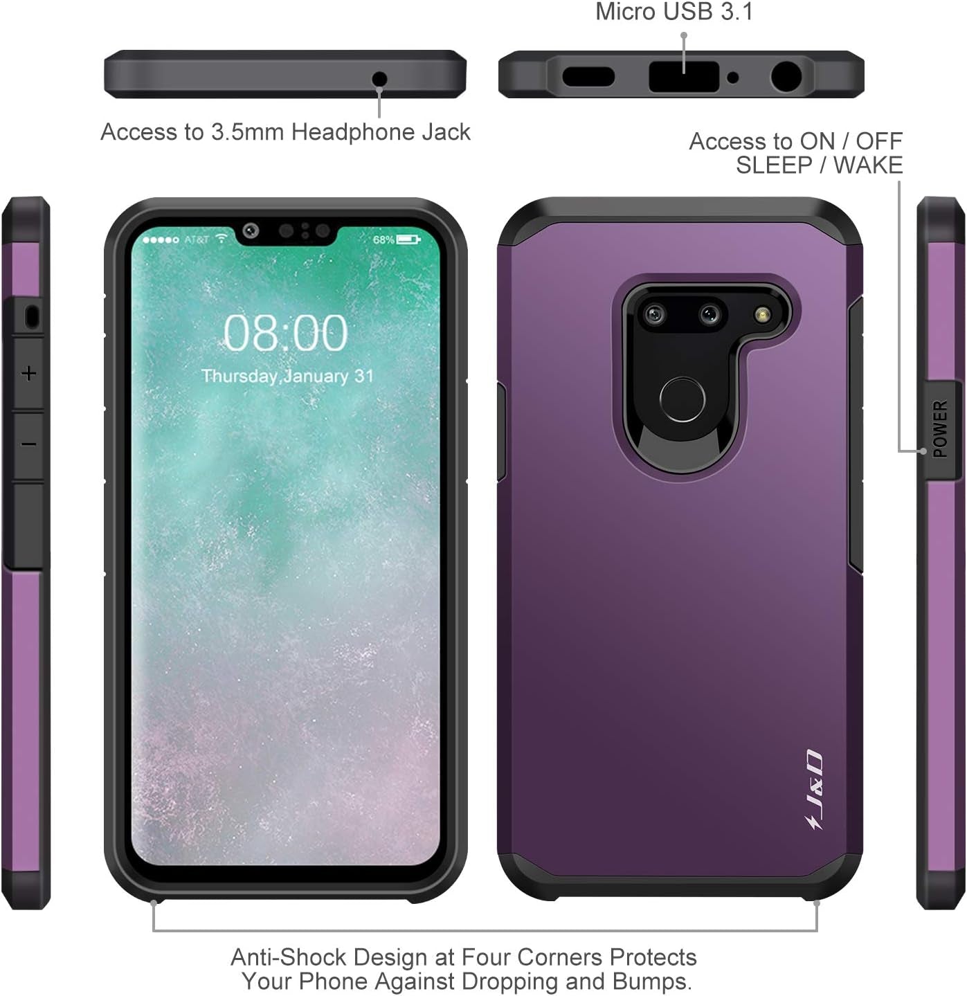 J&D Case Compatible for LG G8 Thinq/Lg G8 Case, Heavy Duty Dual Layer Hybrid Shock Proof Protective Rugged Bumper Case for LG G8 Thinq, LG G8 Case, Not Compatible with LG G8S Thinq, Purple  J&D Tech   