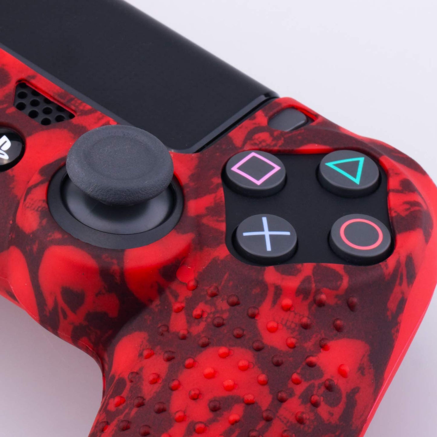9Cdeer 1 Piece of Silicone Studded Water Transfer Protective Sleeve Case Cover Skin + 8 Thumb Grips Analog Caps + 2 Dust Proof Plugs for Ps4/Slim/Pro Dualshock 4 Controller, Skull Red  9CDeer   