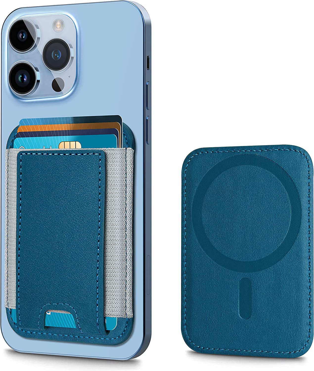 Magnetic Wallet Card Holder Compatible with Apple Magsafe Wallet for Iphone 14/13/12 Series, Priume Vegan Leather, Magnetic Wallet for Iphone 14/13/12 Pro Max/14 Plus/14 Pro/14, 7 Cards Holder, Black  ExtreLife Blue  