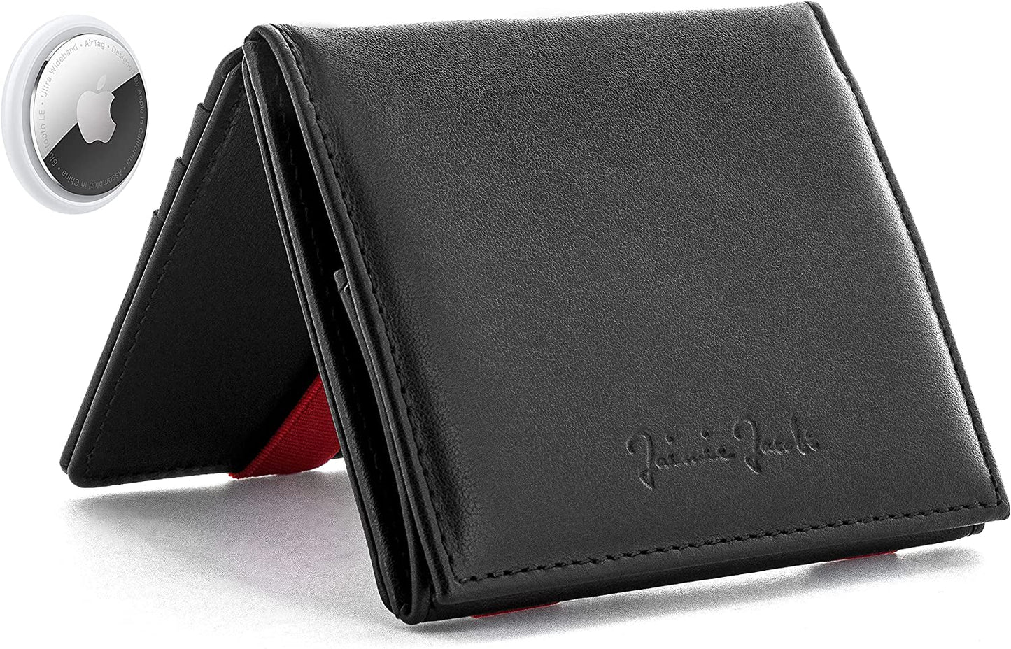 Jaimie Jacobs Flap Boy Airtag Edition Magic Wallet RFID Protected Genuine Leather Men (Black with Red)  Jaimie Jacobs   