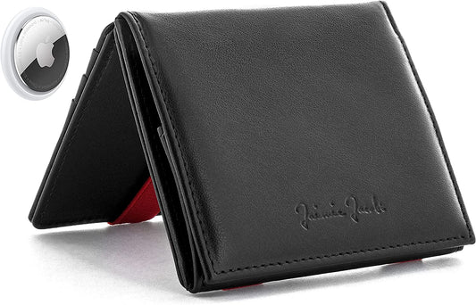 Jaimie Jacobs Flap Boy Airtag Edition Magic Wallet RFID Protected Genuine Leather Men (Black with Red)  Jaimie Jacobs   