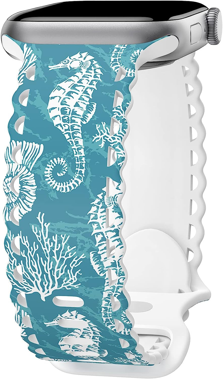 Upfurmach Compatible with Apple Watch Band 41Mm 40Mm 38Mm 49Mm 45Mm 44Mm 42Mm Women Girl, Rose Floral Print Lace Hollow-Out Soft Silicone Sport Bands for Iwatch Ultra SE Series 8 7 6 5 4 3 2 1, Rosb-38  UpfurMach C-Sea Creatures 41mm/40mm/38mm 