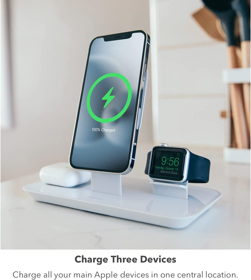 Mophie 3-In-1 Magsafe Wireless Charging Stand for Apple Iphone, Airpods/Airpods Pro & Watch, 15W Super-Fast Charging, Stylish Gloss Finish - White (Magsafe Charger Not Included)  mophie   