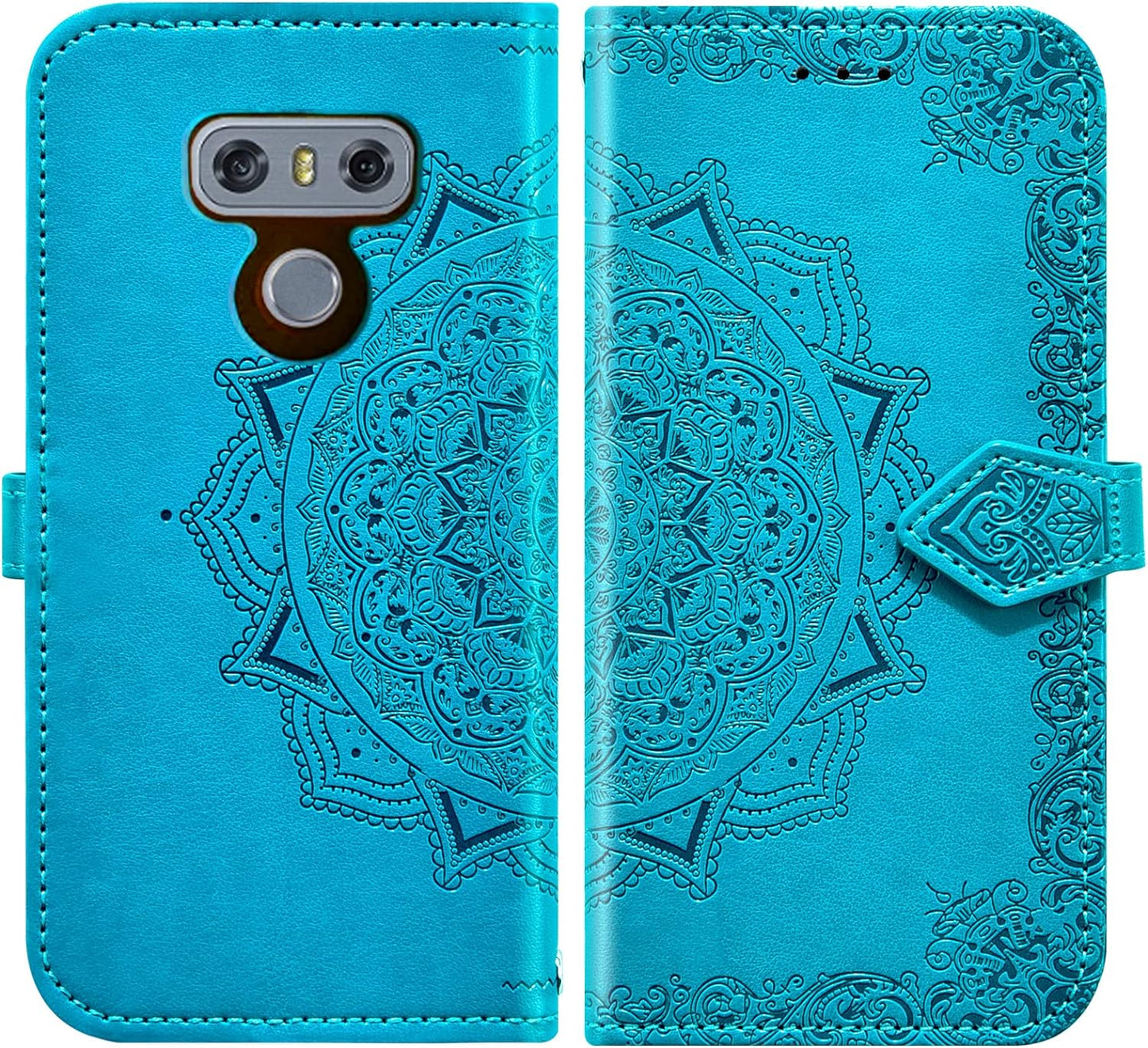 Asuwish Compatible with LG G6 Wallet Case Tempered Glass Screen Protector and Leather Flip Cover Card Holder Cell Phone Cases for LGG6 Thinq LG6 Thin Q G 6 plus G6+ 6G VS988 H872 Women Men Blue  Asuwish   