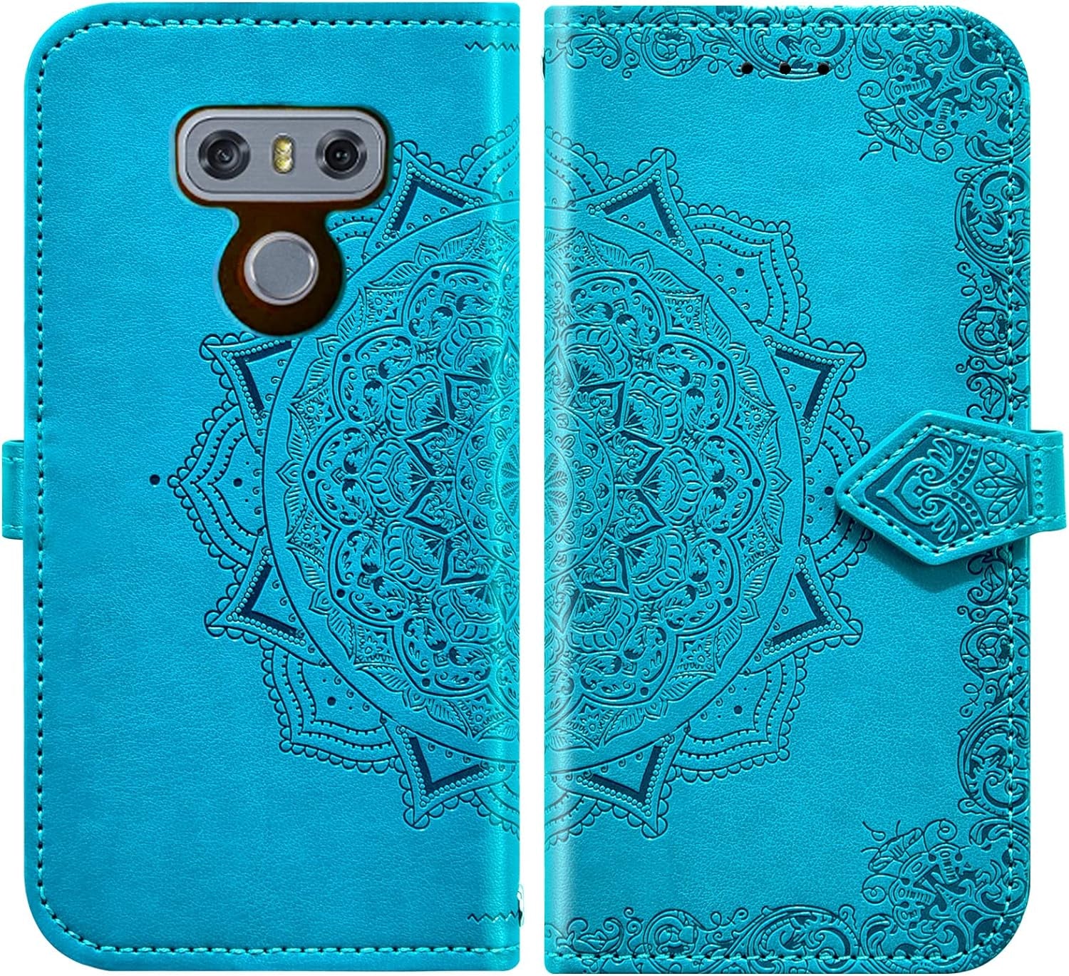 Asuwish Compatible with LG G6 Wallet Case Tempered Glass Screen Protector and Leather Flip Cover Card Holder Cell Phone Cases for LGG6 Thinq LG6 Thin Q G 6 plus G6+ 6G VS988 H872 Women Men Blue  Asuwish   