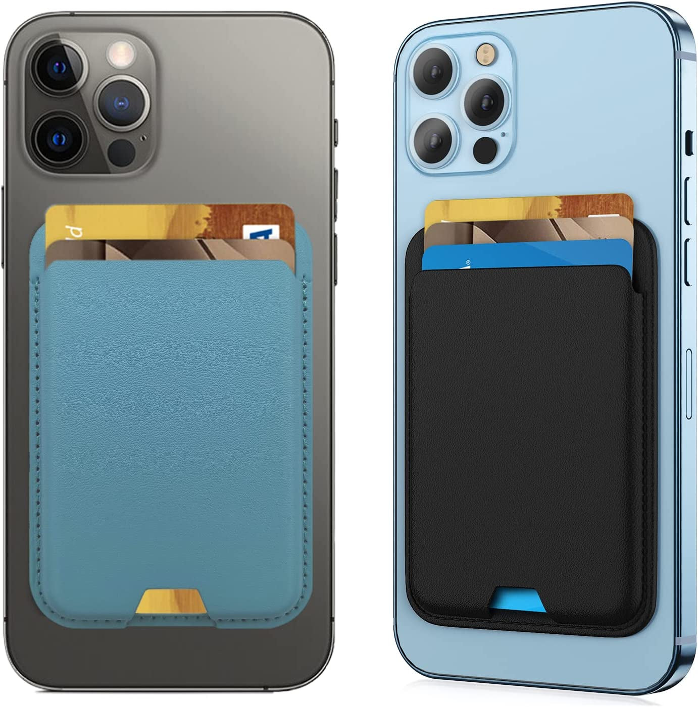 [2 Pack] Magnetic Wallet Card Holder Compatible with Apple Magsafe Wallet for Iphone 14 Pro Max/14 Pro/14/14 Plus, Mag Safe Wallet for Iphone 13 Pro Max/13 Pro/13/13 Mini/Iphone 12 Series,Midnightblue  iLodn Black and LightBlue  