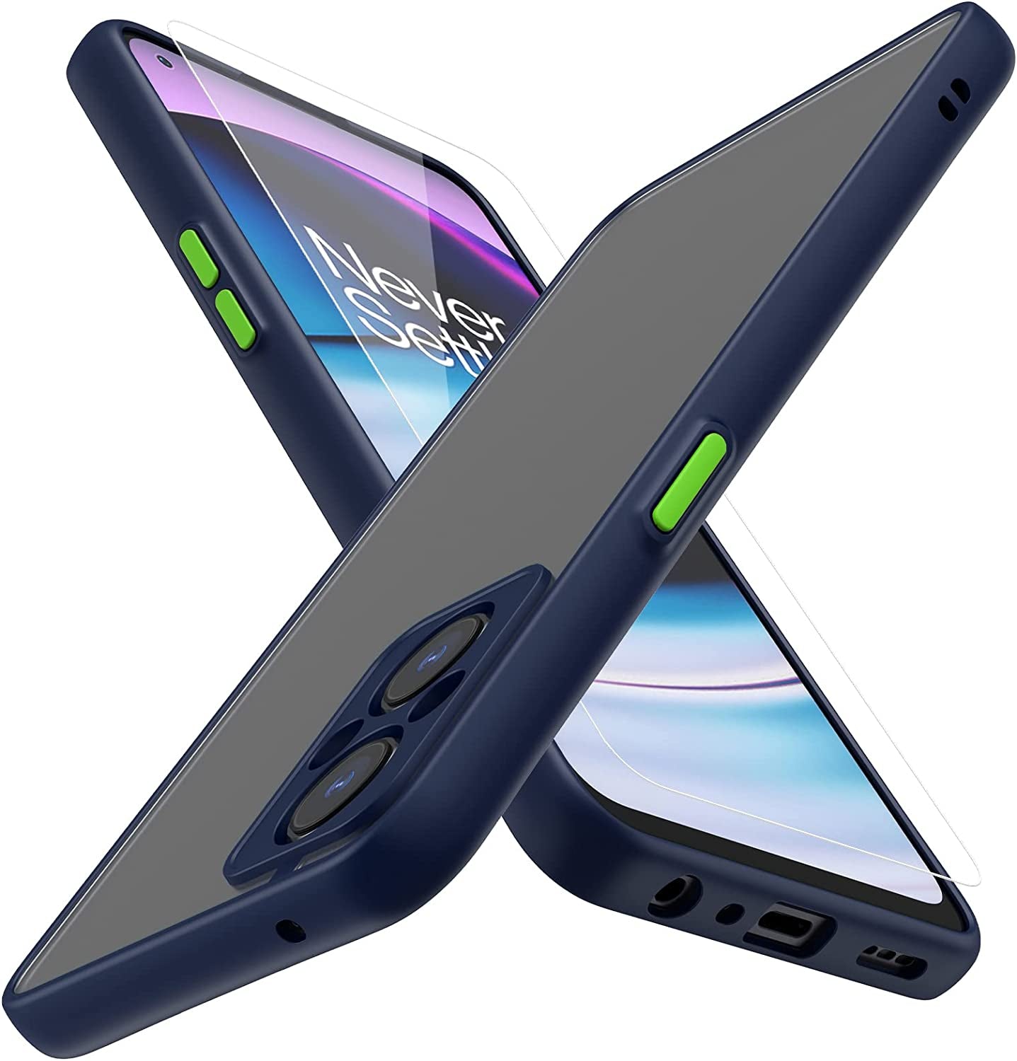 MAKAVO Slim Fit for Oneplus Nord N20 5G Case with Screen Protector [Ultra Thin] [Camera Cover] Full Protection Flexible Bumper Hard Matte PC Back Cover for One plus N20 5G (Blue)  MAKAVO   