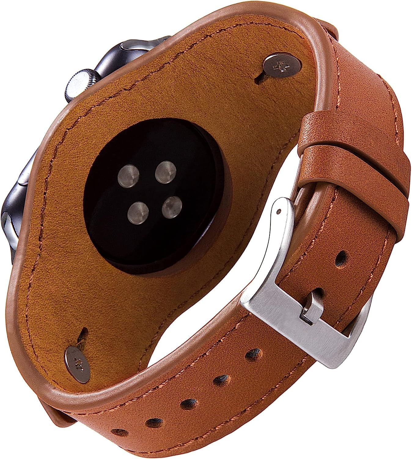 Vikoros Leather Cuff Bracelet Compatible with Apple Watch Band Iwatch Series 8 7 6 5 4 3 2 1 SE Ultra 38Mm 40Mm 41Mm 44Mm 42Mm 45Mm 49Mm for Men Women, Vintage Western Luxury Designer Leather Strap with Stainless Buckle  Vikoros   