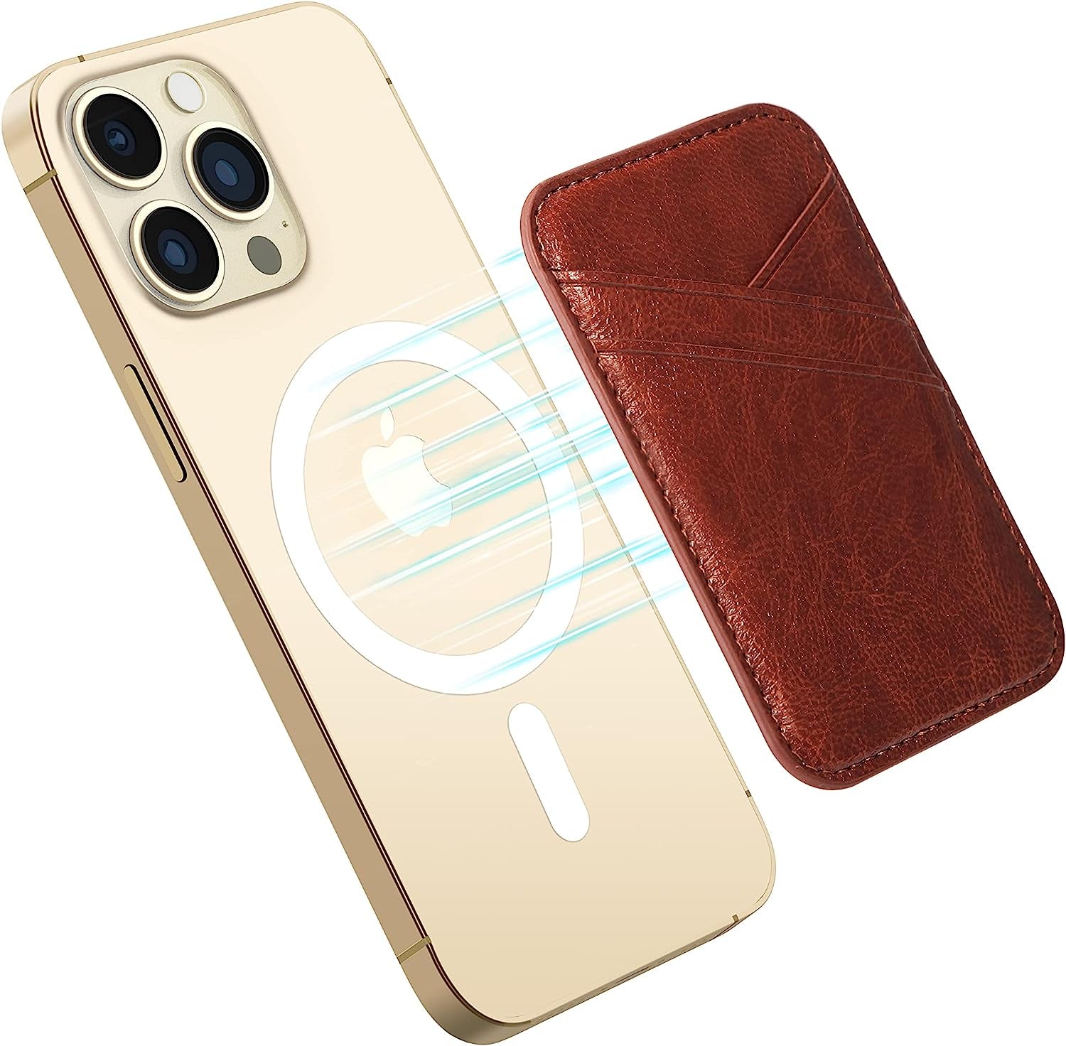 Magnetic Wallet Card Holder with Magsafe for Iphone 14/13/12 Series, Apple Mag Safe Wallet, up to 3 Cards and 3 Bills, Card Holder Magnetic Wallet for Back of Iphone 14, Iphone 13 and Iphone 12 Series  Miroddi Brown  
