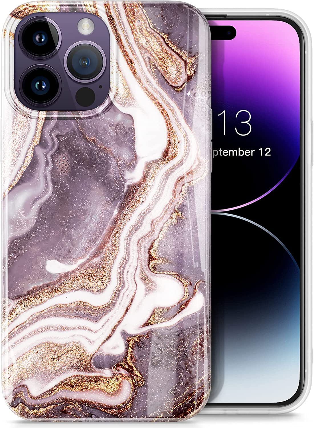 GVIEWIN Case Compatible with Iphone 14 Pro 6.1 Inch, [10FT Military-Grade Drop Tested] Clear Butterfly Stylish Case Shockproof Protective Hard Pc+Soft TPU Phone Cover Women (Alluring Butterfly/Purple)  GVIEWIN Burgundy/Gold  