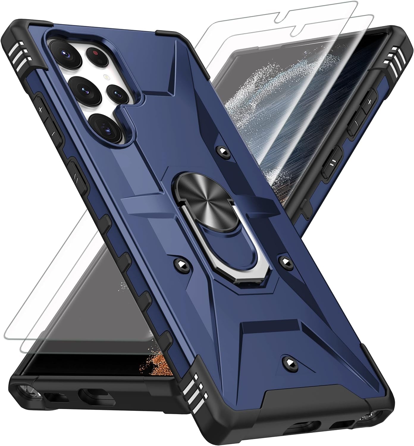 AKINIK for Samsung Galaxy S22 Ultra Case, S22 Ultra Case with Self Healing Flexible TPU Screen Protector [2 Pack], Military Grade with Kickstand Case for Galaxy S22 Ultra 5G-Red  AKINIK Wj- Blue  