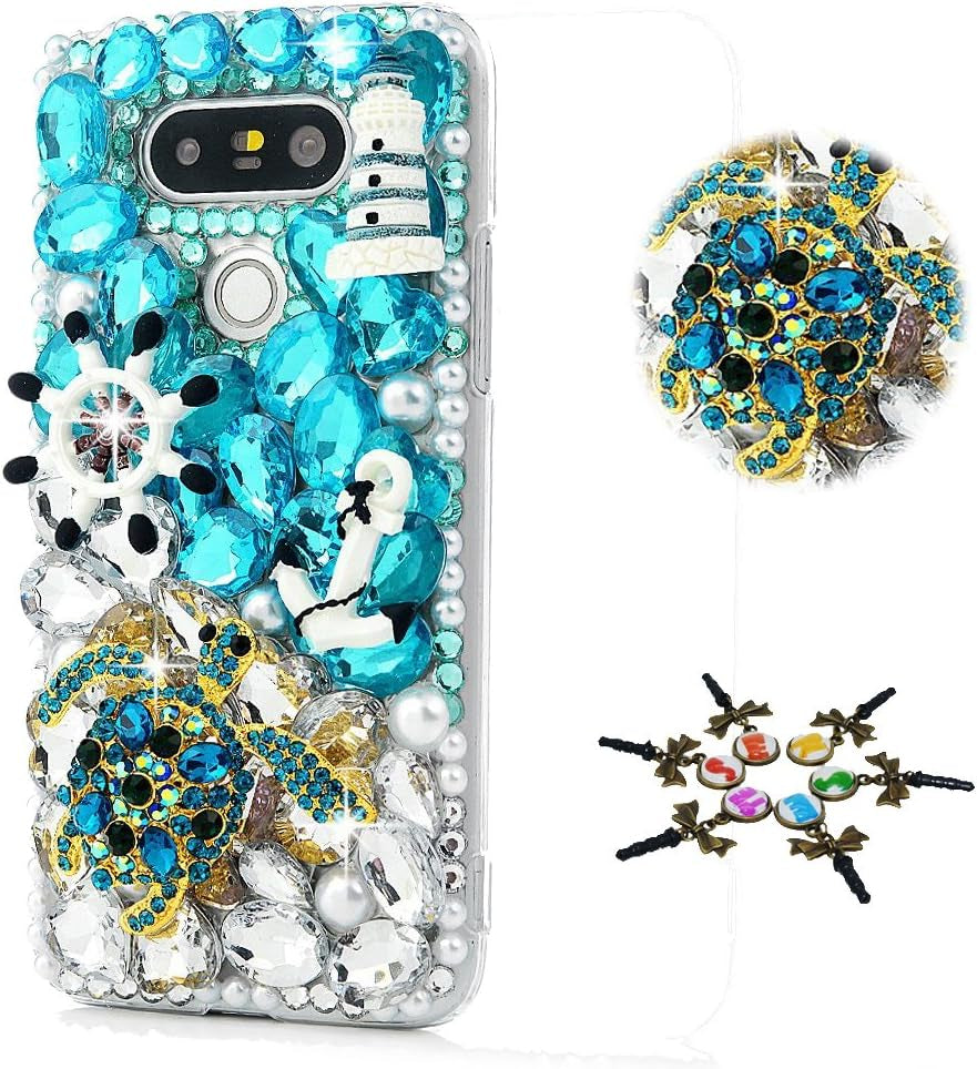 STENES LG G7 Case, LG G7 Thinq Case - STYLISH - 100+ Bling Crystal - 3D Handmade Bling Ice Cream Cute Balloon Design Protective Cover Case for LG G7 Thinq - Pink  STENES Turtles Rudder / Navy Blue  