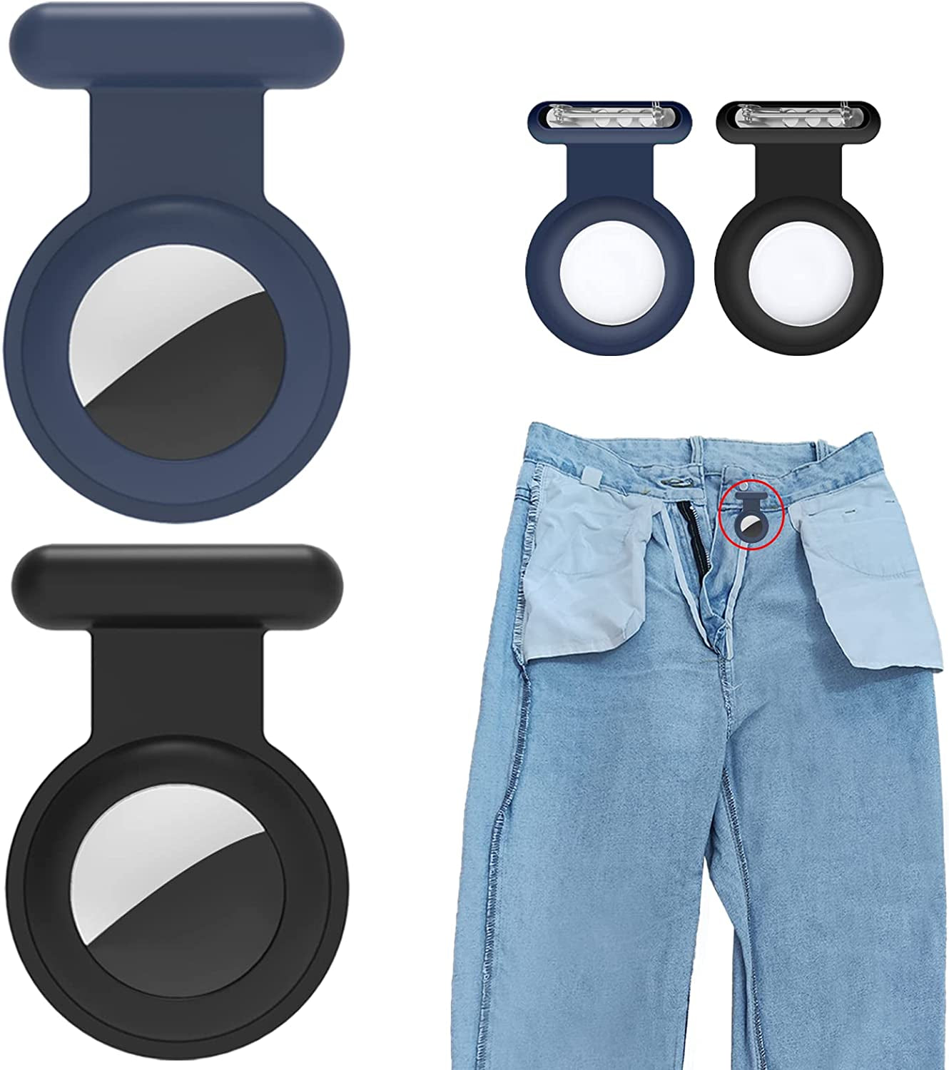 2 Pack Holder Case Compatible for Airtag Tracker, Silicone Hidden GPS Kid Airtag Holder with Invisible Pin, anti Lost Apple Air Tag Case Cover for Toddlers, Elderly, Pet, Clothing(Black and Grey)  Fzemnn Blue Black  