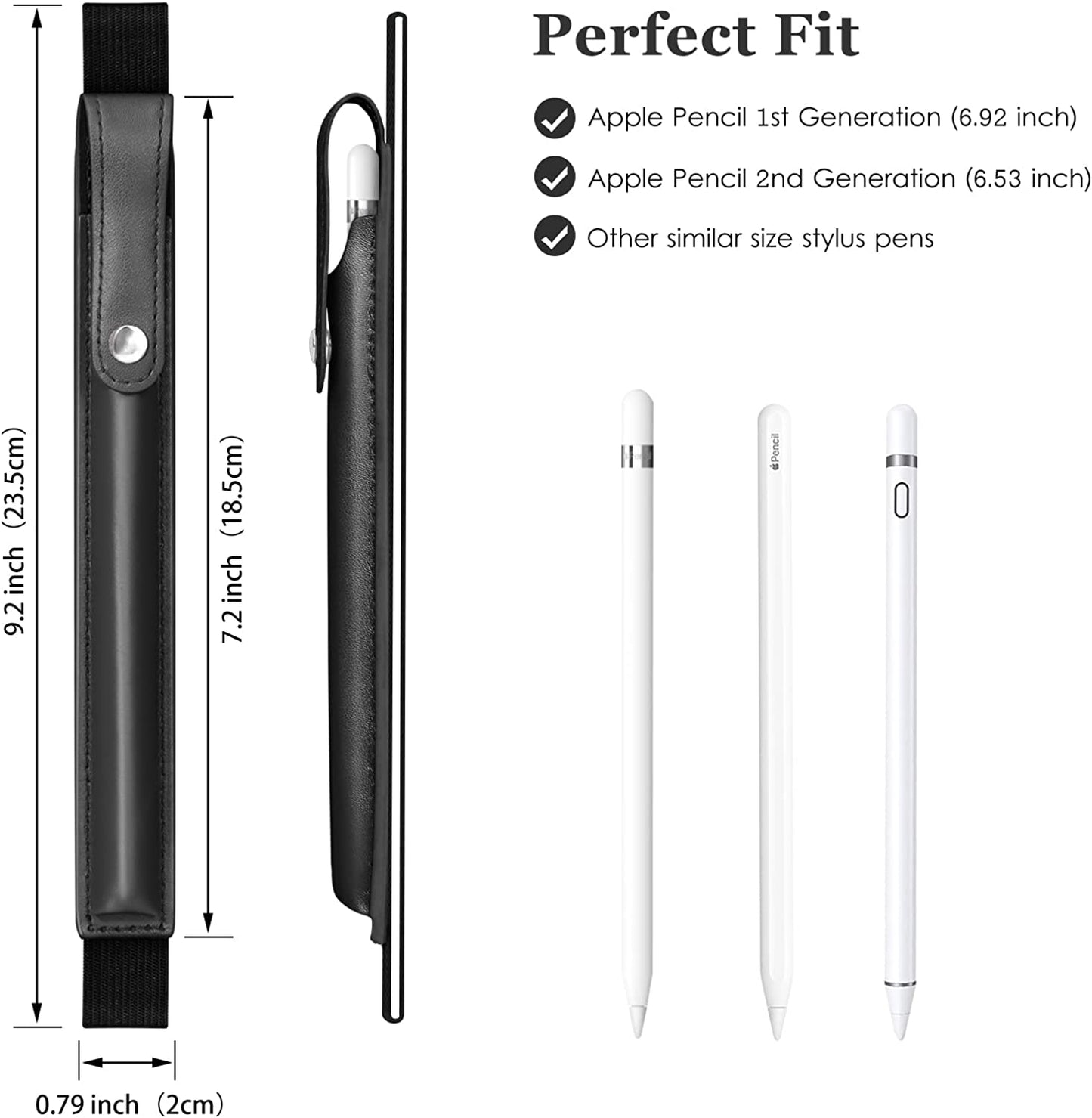 DTTO Pencil Case for Apple Pencil 1St/2Nd Generation, PU Leather Pencil Sleeve Pouch with Detachable Elastic Band for Ipad 9.7"/ 10.2"/ 10.5"/ 10.9"/ 11"/ 12.9" Case, Black  DTTO   