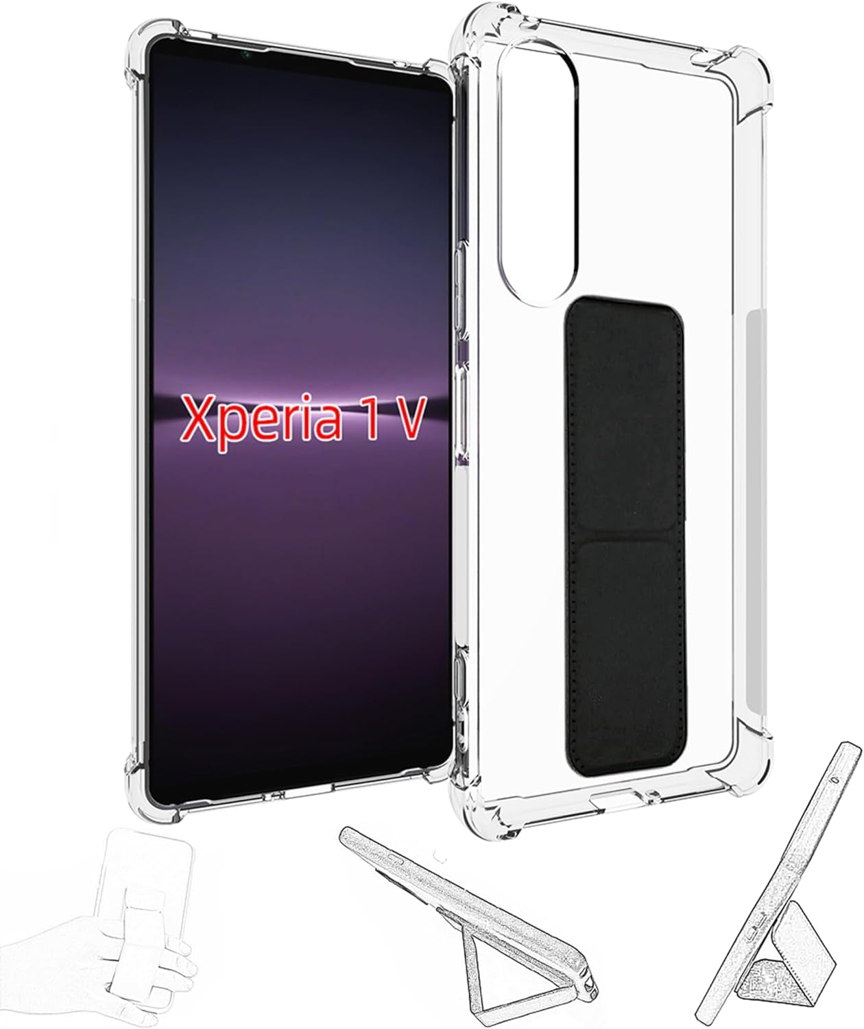 Jioeuinly for Sony Xperia 1 V Case Compatible with Sony Xperia 1 V Phone Case Cover [Adhesive Folding Support] [Shockproof Protection] Clear  jioeuinly   