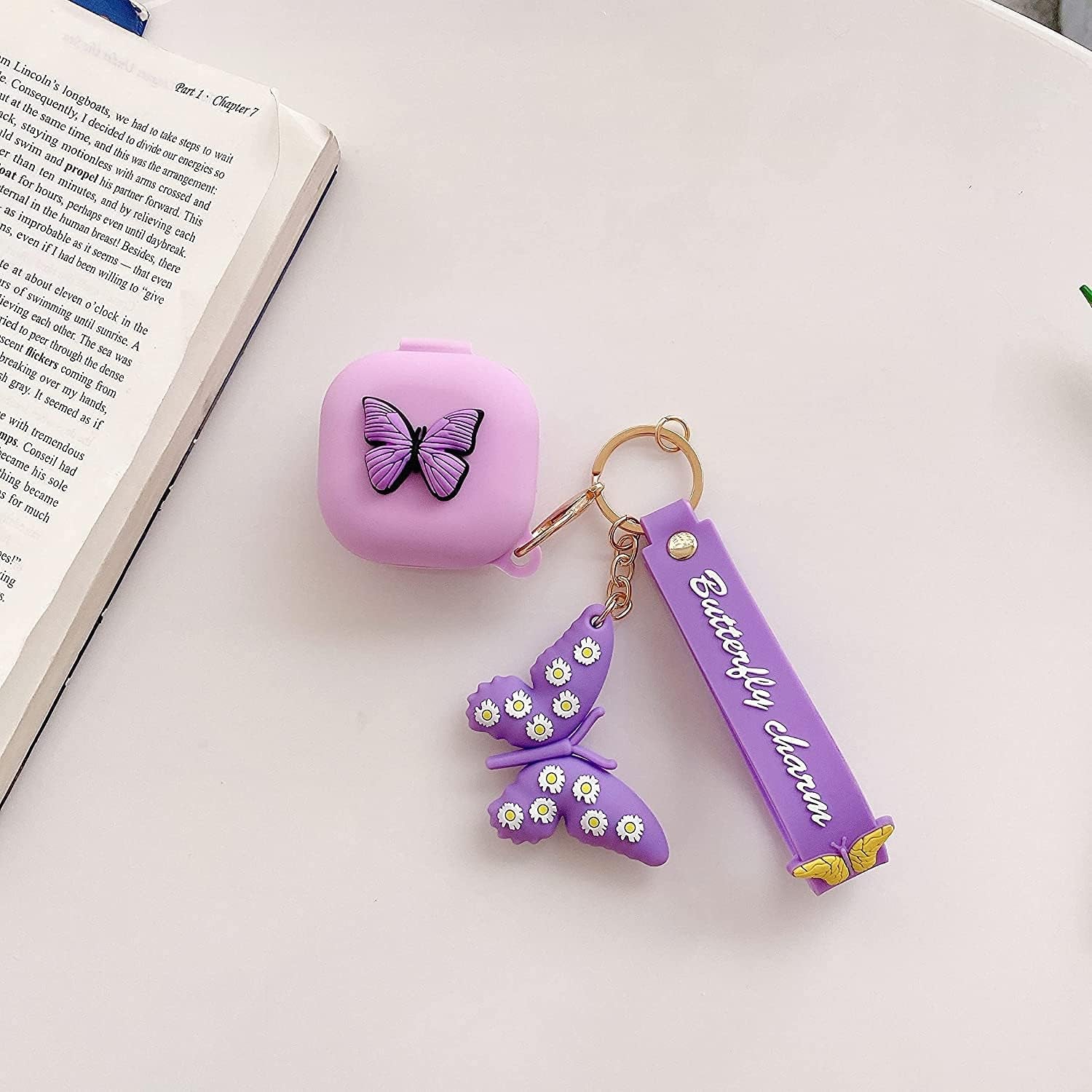 Compatible with Samsung Galaxy Buds Pro/Galaxy Buds Live Case with Butterfly Keychain, Protective Silicone Kids Teens Girls Women Funny Kawaii Fashion 3D Cute Cover for Galaxy Buds Pro/Live - Purple  Moydolo   