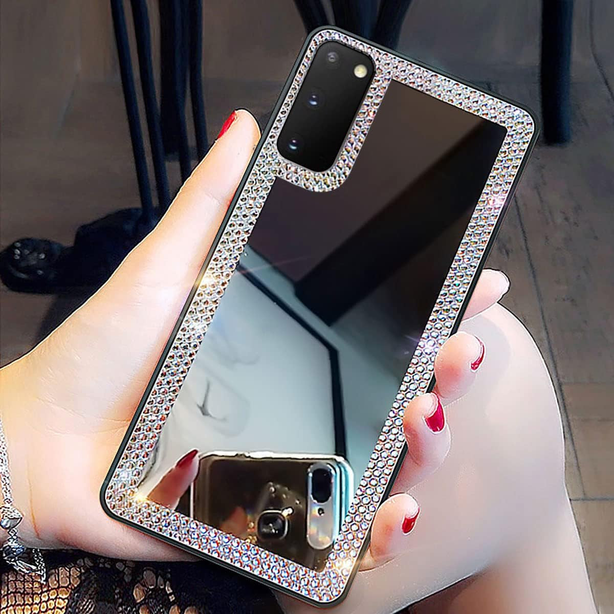 Cavdycidy Samsung Galaxy S20 Ultra Mirror Case for Women with Diamond,Bling Mirror Phone Case That Can Be Used for Outdoor Makeup for Girl Who Love Beauty  Cavdycidy S20  