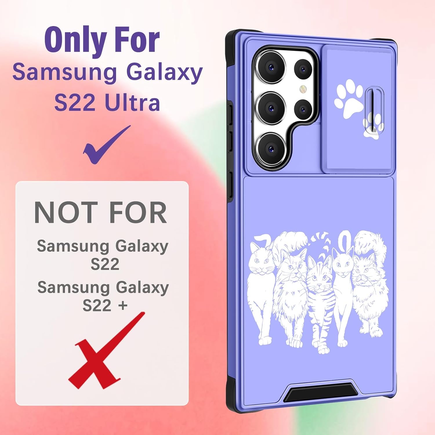 Funermei (2In1 for Samsung Galaxy S22 Ultra Case for Women Cute Cats Girls Animals Phone Cover Kawaii Girly Blue Pretty Design with Camera Cover+ Ring Stand Funda for Galaxy S22 Ultra Case 5G  Funermei   