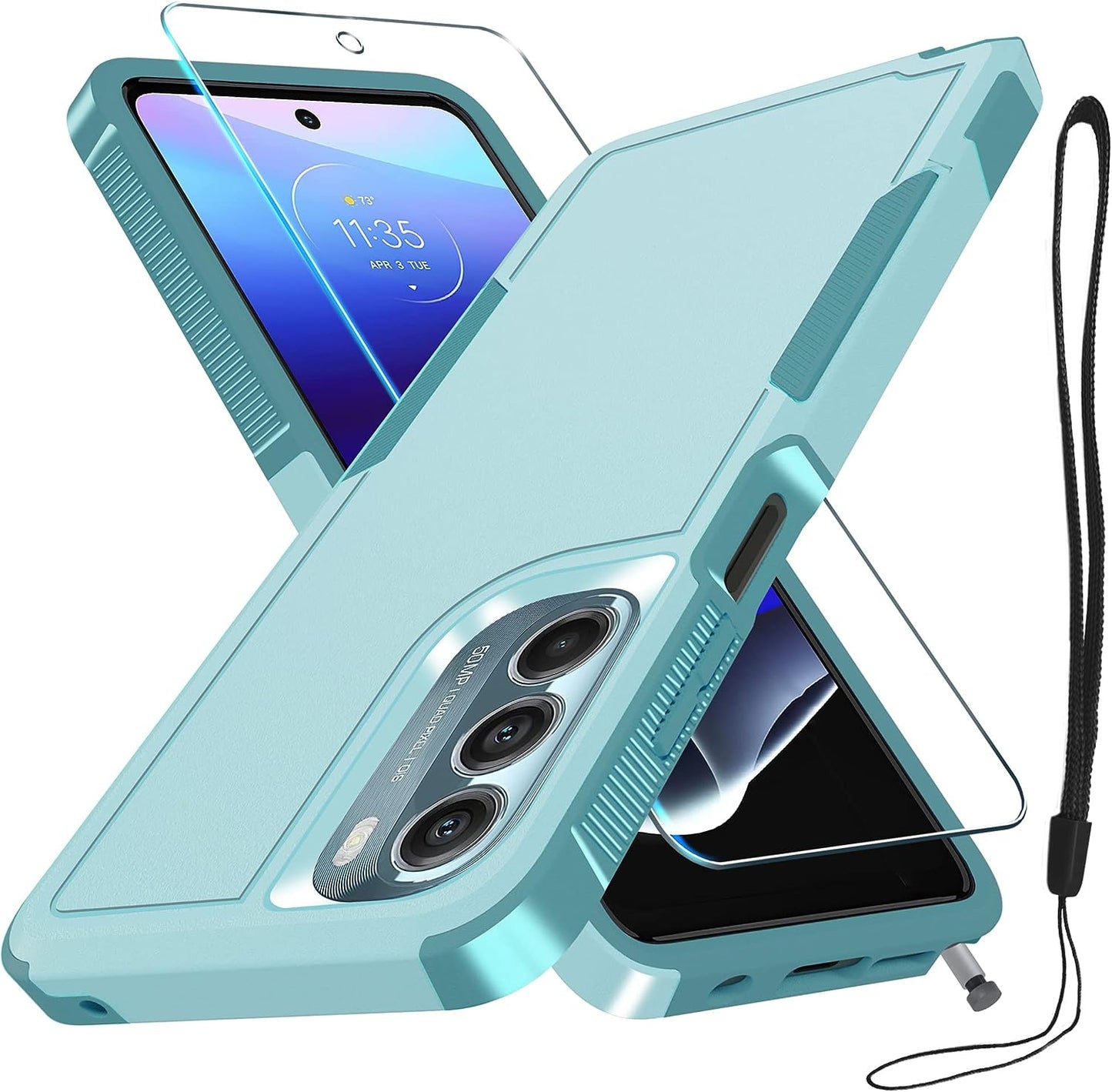 Motorola Moto G Stylus 5G 2022 Case with Tempered Glass Screen Protector,Heavy Duty Rugged Shockproof Full Body Protective Phone Cover,Cute Pink  RMOCR Mint Green  