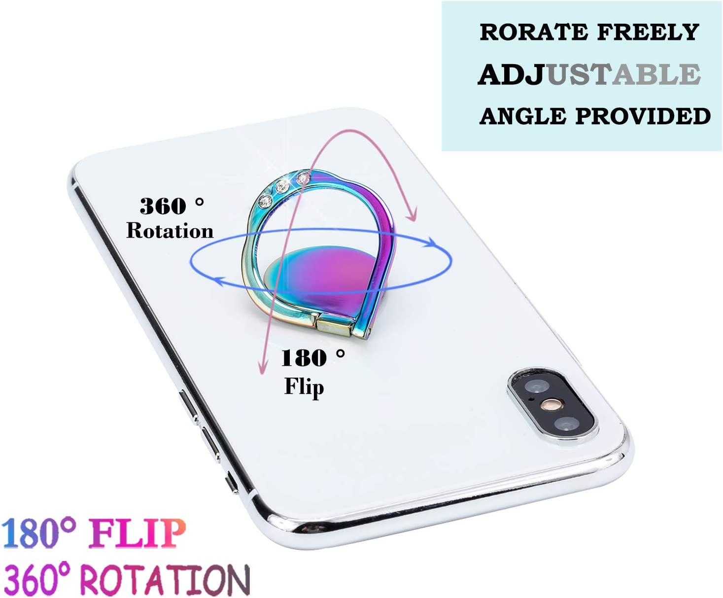 Lenoup Rainbow Sparkle Cell Phone Ring Stand Holder,Glitter Bling Bling Rainbow Ring Grip Kickstand,360 Rotation Finger Ring for Almost All Phones,Pad  lenoup   