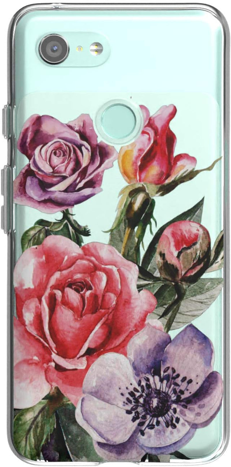 Toik Slim TPU Phone Case for Google Pixel XL 2 XL 3 XL 3A XL 4 XL 2019 Protective Gift Luxury Lightweight Girly Flowers Women Rose Design Flexible Floral Print Silicone Clear Anemone Cover Red  Toik   