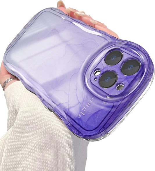 Aicase Iphone 14 Pro Max Case Curly Wave Frame Cute Design with Full Camera Lens Protection,Aesthetic Kawaii Slim TPU Bumper Luxury Plated Shockproof Protective Transparent for Women Girls Men_5  AICase   