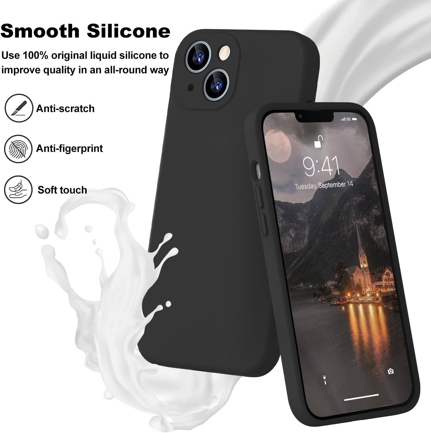 Arseaiy Designed Case for Xiaomi Redmi Note 12 Pro 5G Case Cover Liquid Silicone Slim Soft TPU Shockproof Case with Anti-Scratch Microfiber Lining 6.7", Black  Arseaiy   