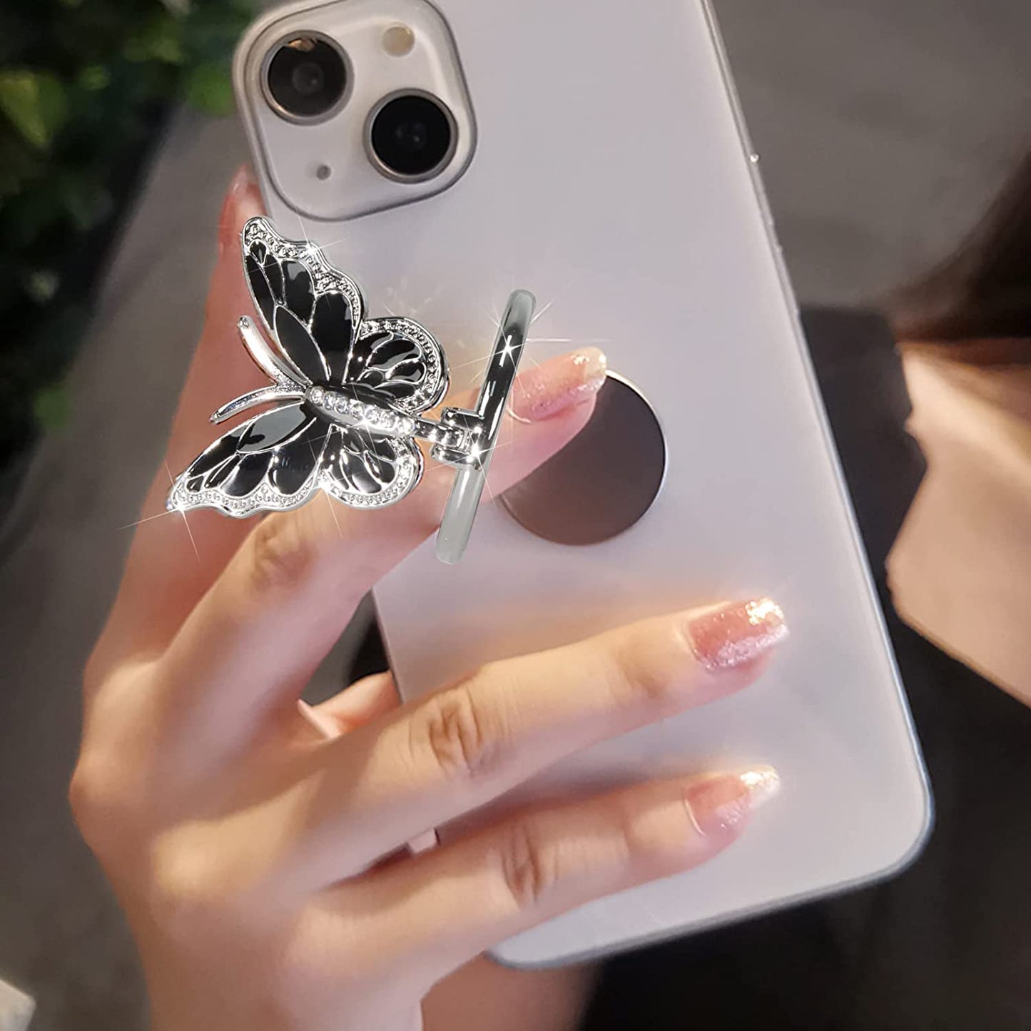 LSL Cute Butterfly Cell Phone Ring Holder 360°Rotation Metal Finger Stand Kickstand Universal Compatible with Iphone Samsung Galaxy LG Google Pixel Ipad Three Pack Pink Blue Purple Pretty Butterfly  LSL Black  