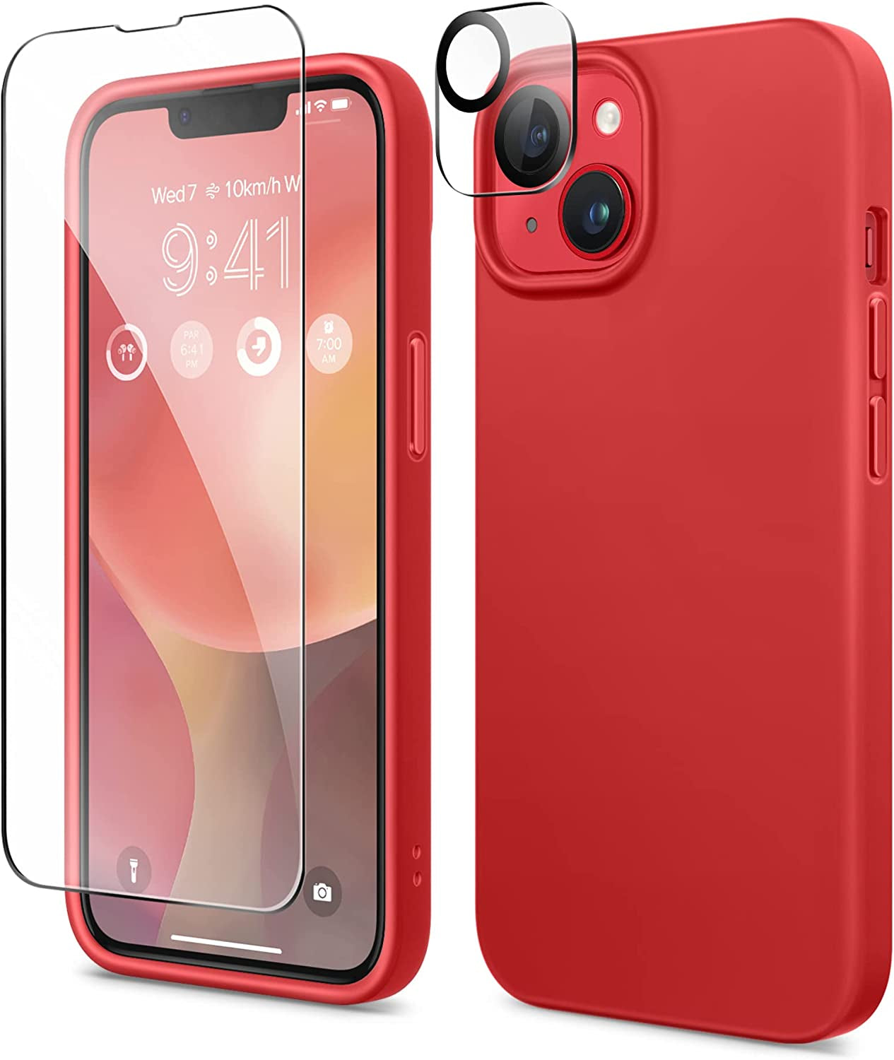 GONEZ for Iphone 14 Case Silicone, with Screen Protector + Camera Lens Protector, [Soft Anti-Scratch Microfiber Lining], Slim Liquid Silicone Shockproof Protective Phone Cover 6.1 Inch, Stone  GONEZ Red  