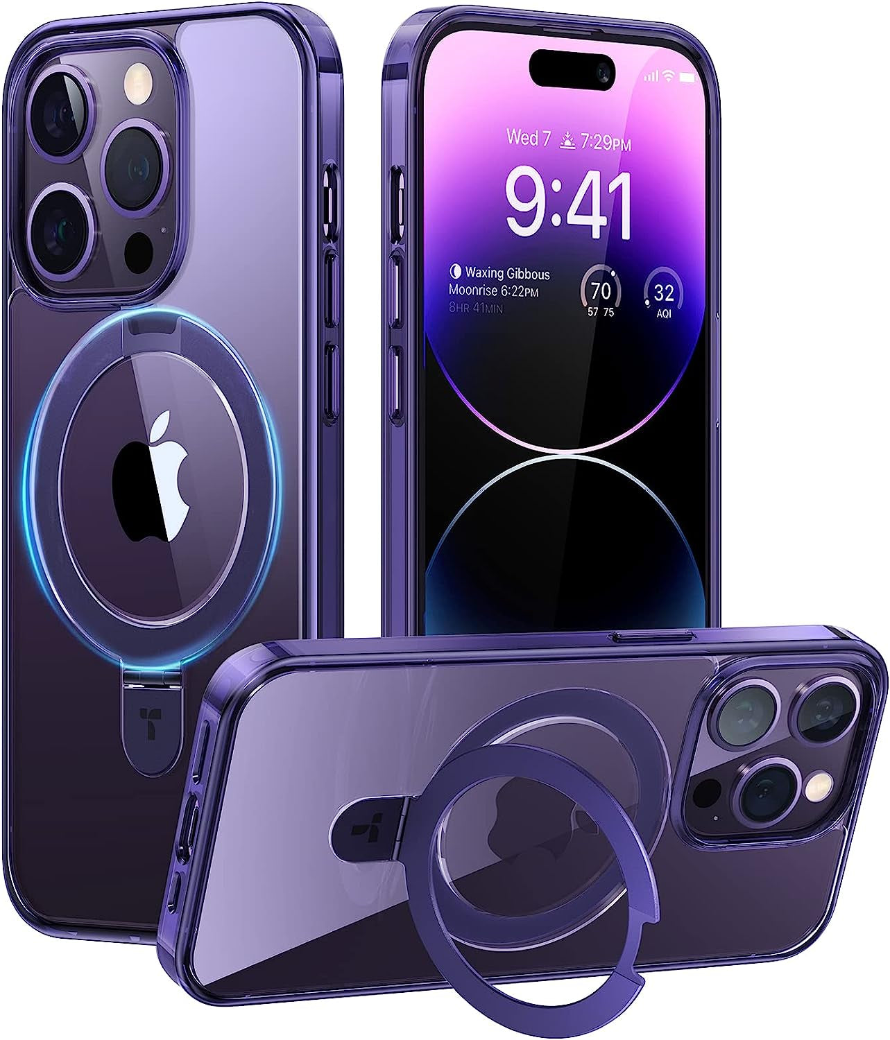 TORRAS Magnetic Shockproof for Iphone 14 Pro Case with Hidden Stand, [Exceed 3X Mil-Grade Drop Protection][Compatible with Magsafe] Slim Fit yet Protective Phone Grip Cover 6.1 Inch, Deep Purple  TORRAS D- Clear  Purple  