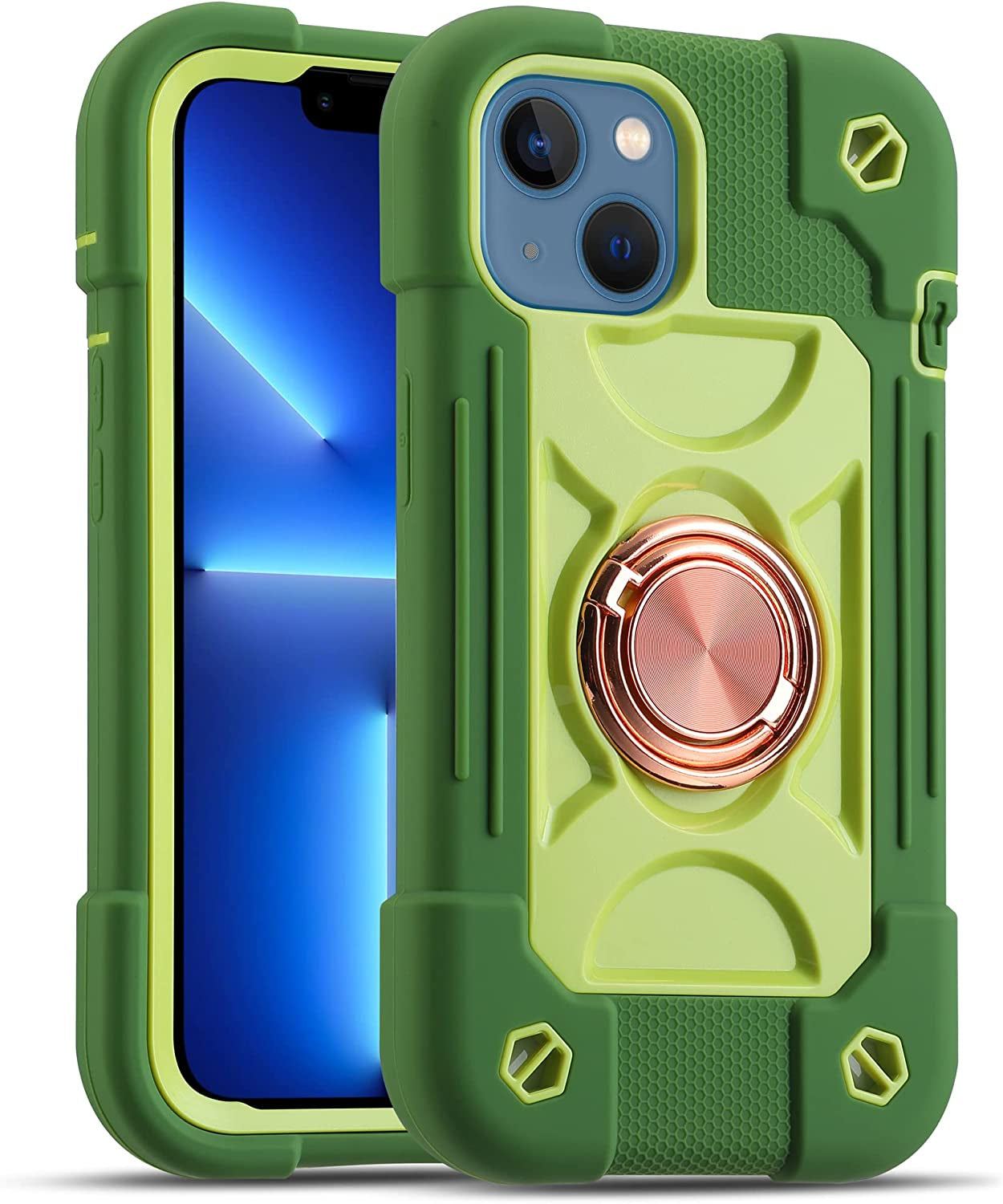 MARKILL Compatible with Iphone 14 Case/Iphone 13 Case 6.1 Inch with Built-In 360°Rotating Ring Stand, Military Grade Drop Protection Full Body Rugged Heavy Duty Case Durable Cover. (Deep Purple)  MARKILL Avocado  