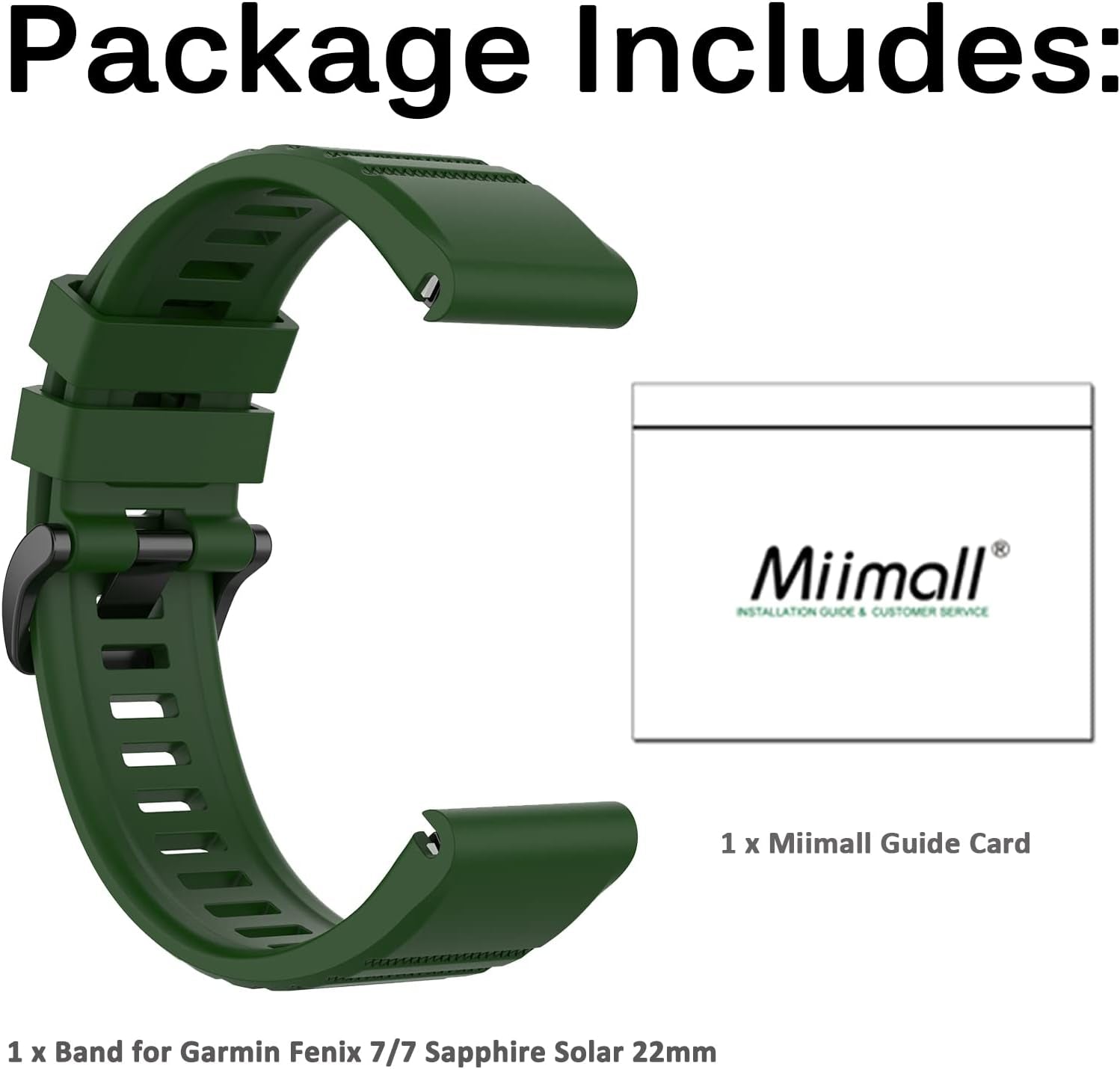 Miimall Compatible for Garmin Fenix 7 Watch Band 22Mm Sport Soft Silicone Flexible Watch Strap Quick Fit Silicone Band Strap for Garmin Fenix 7/7 Sapphire Solar/Fenix 6/6 Pro//Fenix 5 22Mm(Green)  Miimall   