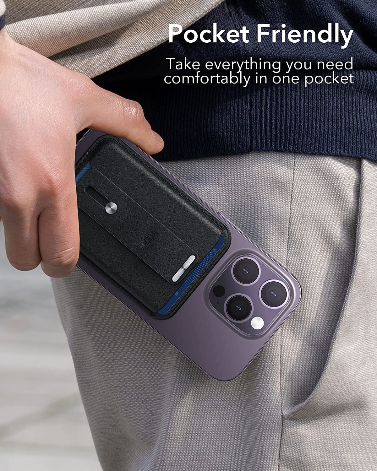 ESR Magsafe Wallet (Halolock), Iphone Wallet with Secure-Grip Finger Loop, Magnetic Wallet for Iphone 14/13/12 Series, Not for 13/12 Mini, 3-Card Holder, Vegan Leather, Magsafe Accessories, Black  Electronic Silk Road Corp   